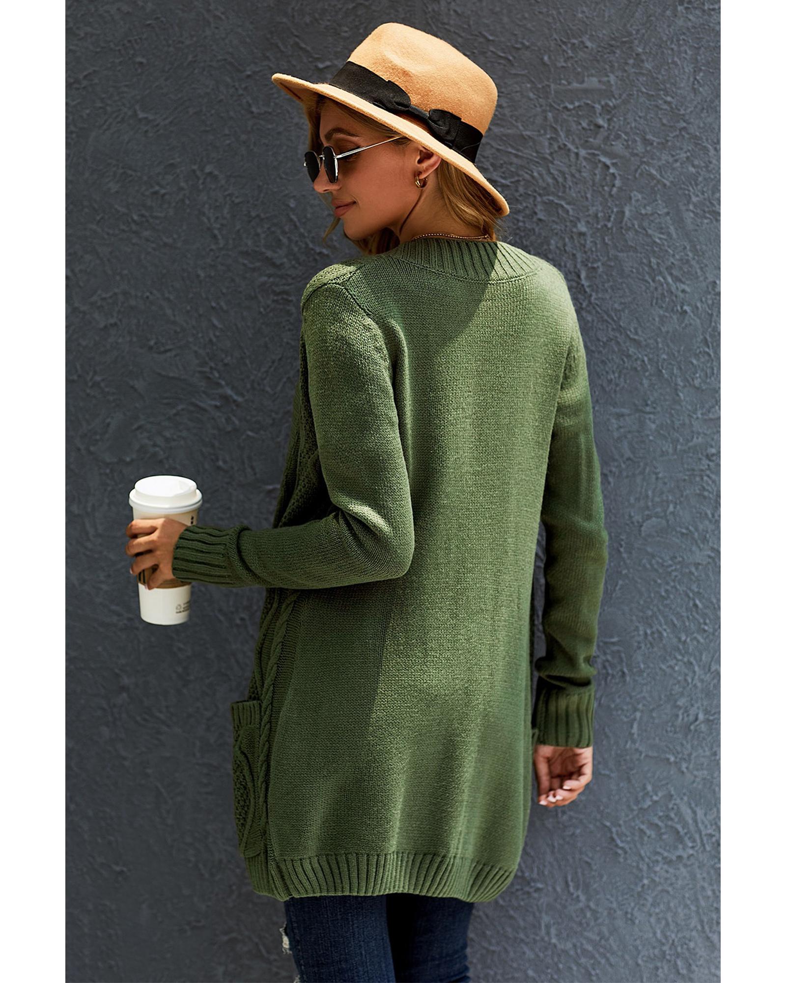 Green Front Pocket and Buttons Closure Cardigan - 2XL 7