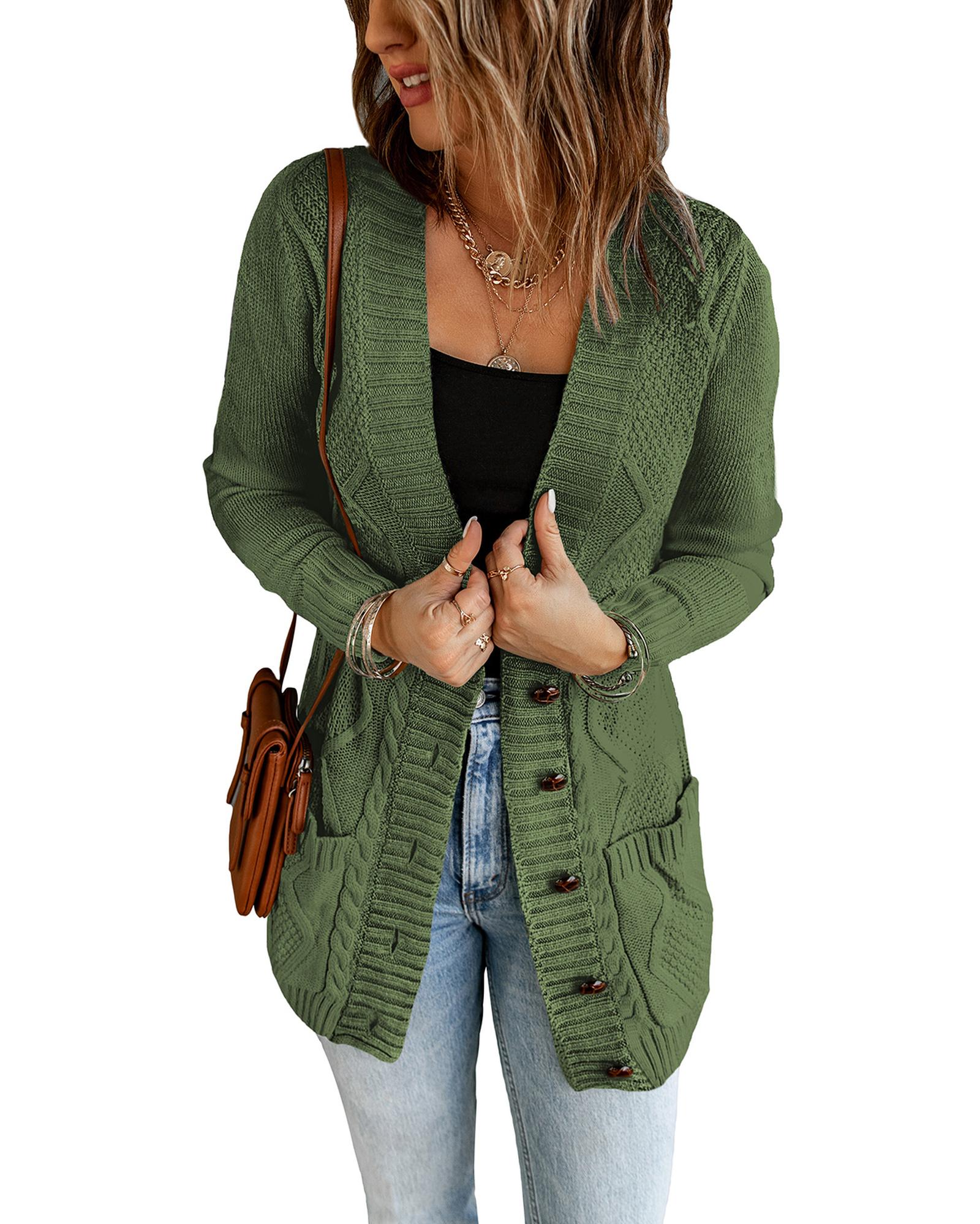 Green Front Pocket and Buttons Closure Cardigan - 2XL 8