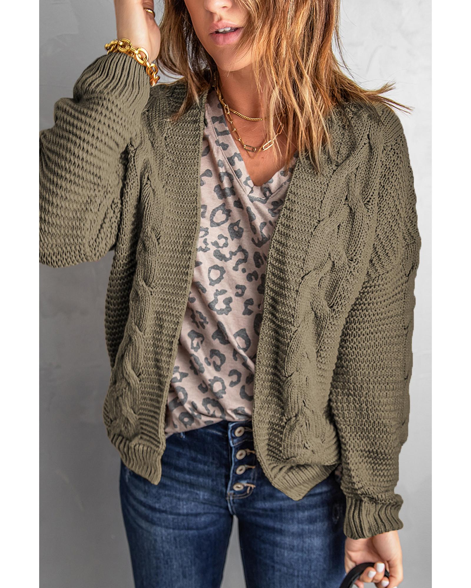 Olive Chunky Wide Long Sleeve Knit Cardigan - L 3