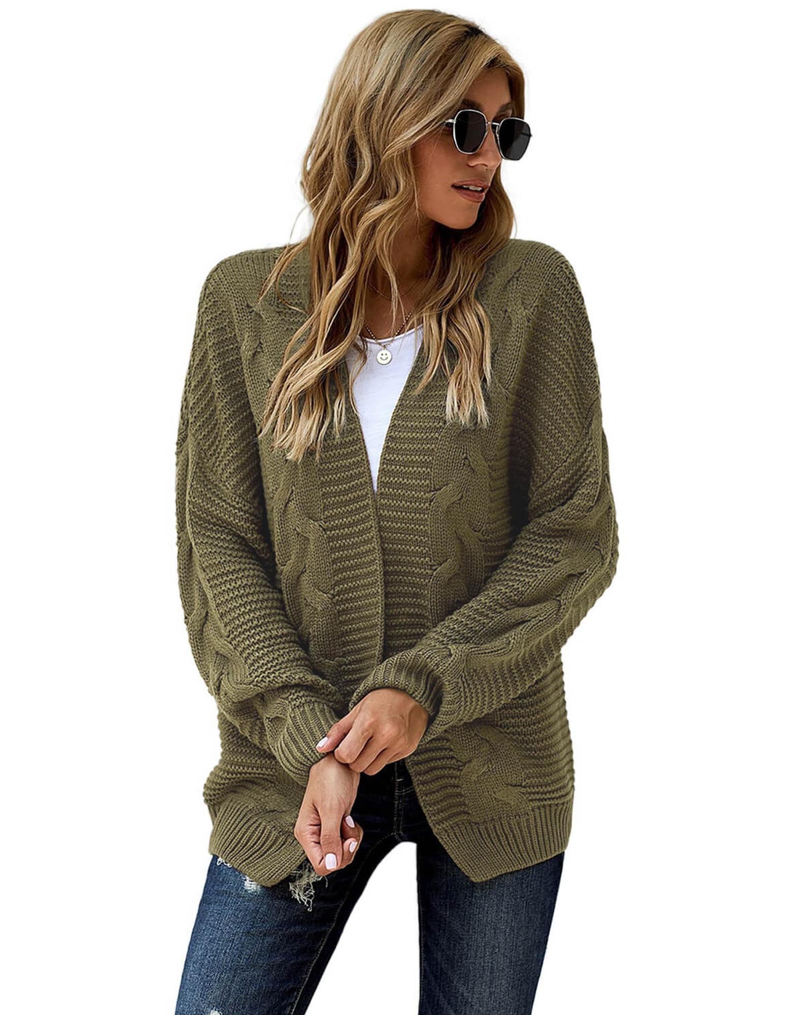 Olive Chunky Wide Long Sleeve Knit Cardigan - L 5