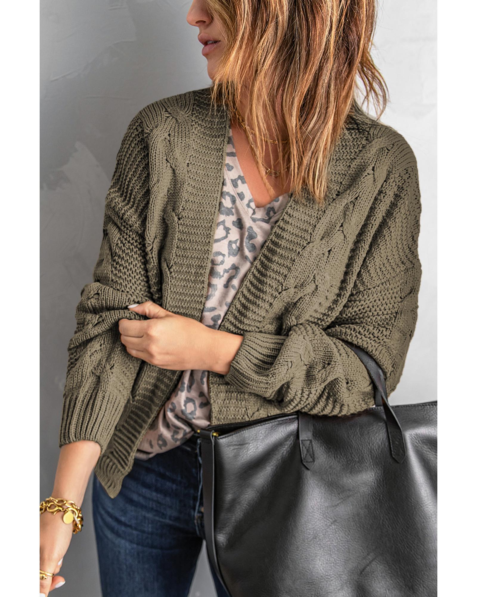 Olive Chunky Wide Long Sleeve Knit Cardigan - S