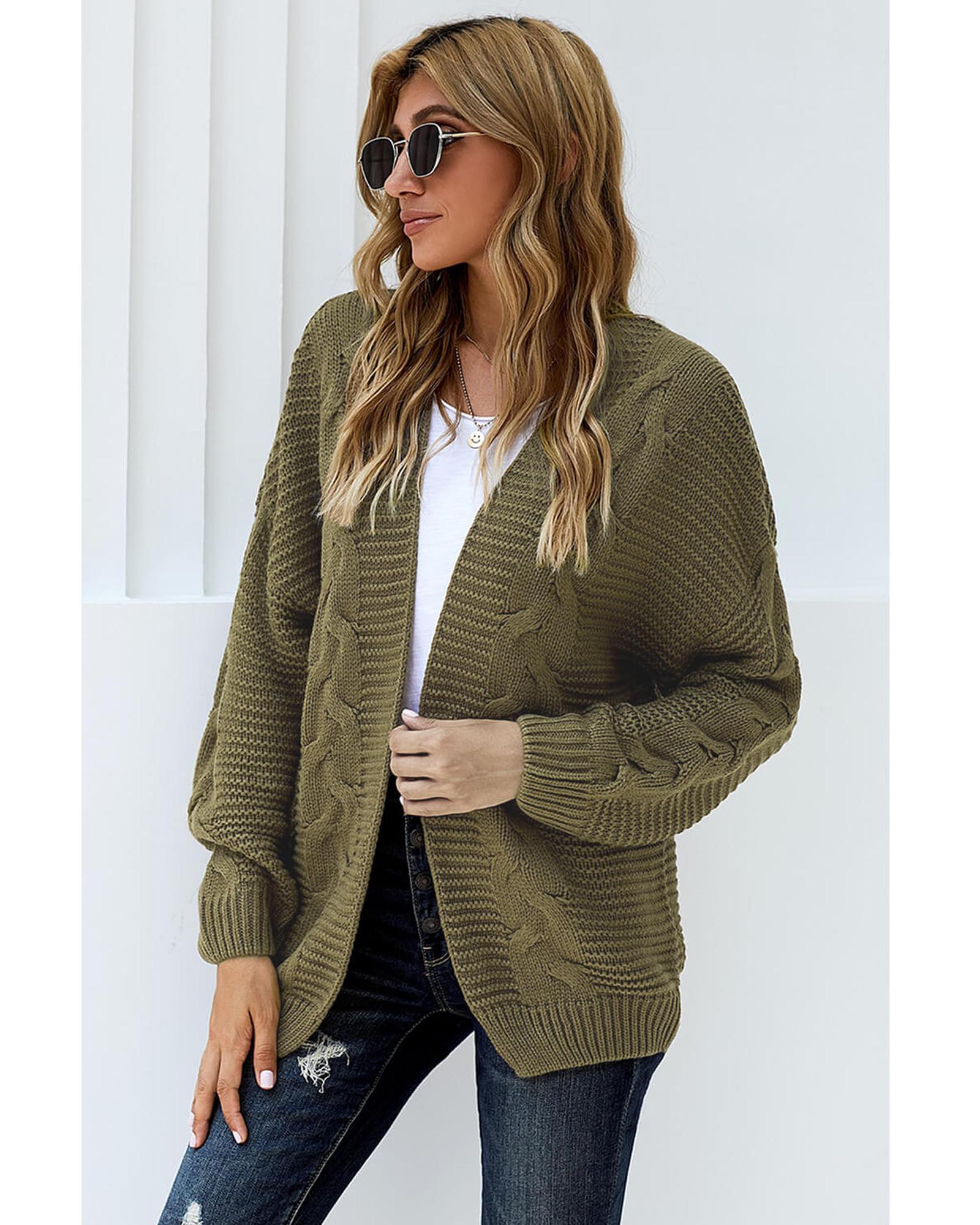 Olive Chunky Wide Long Sleeve Knit Cardigan - S 8