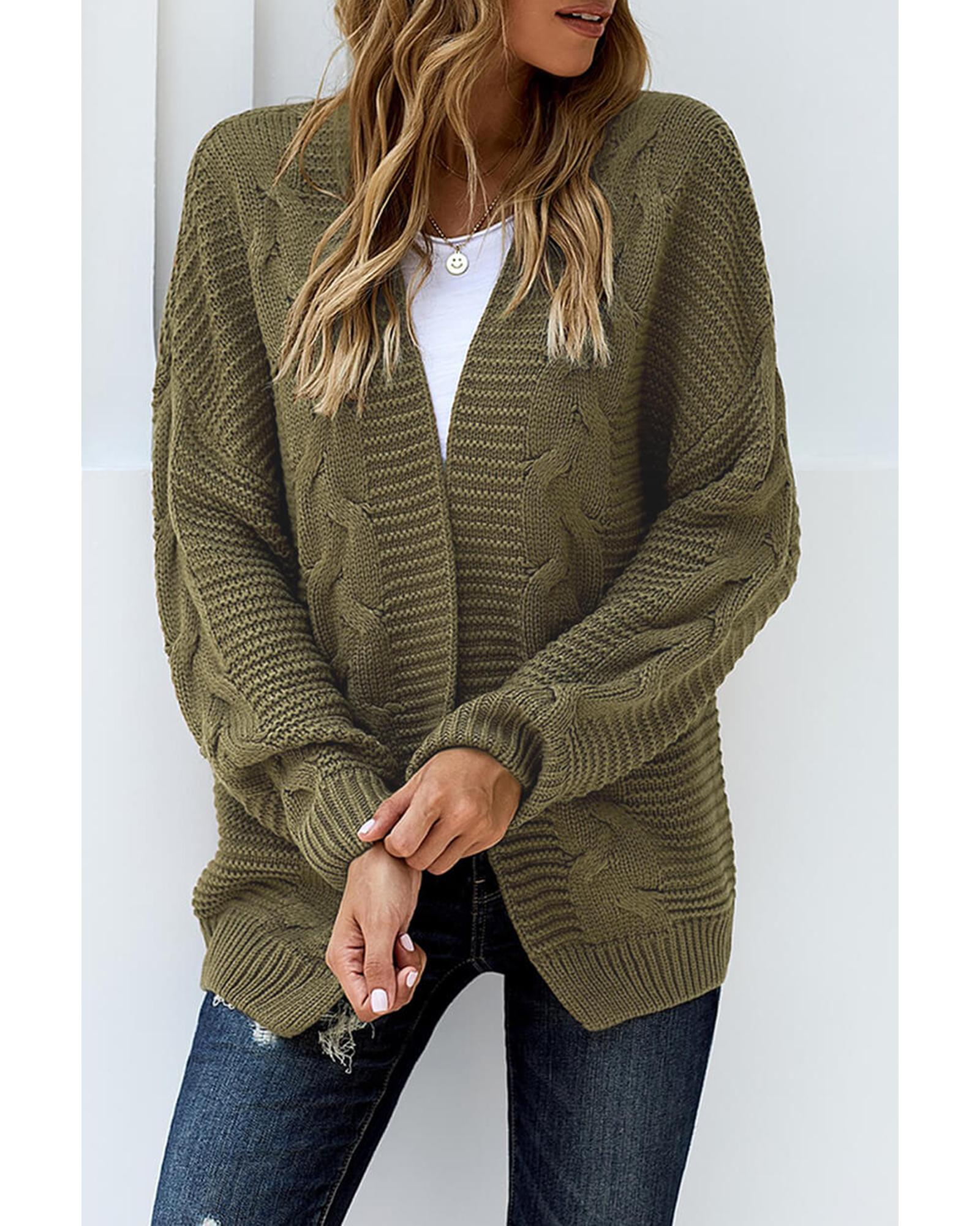 Olive Chunky Wide Long Sleeve Knit Cardigan - XL 5