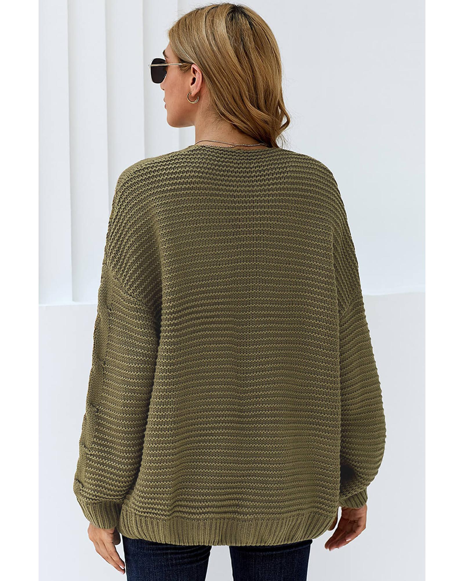 Olive Chunky Wide Long Sleeve Knit Cardigan - XL 6