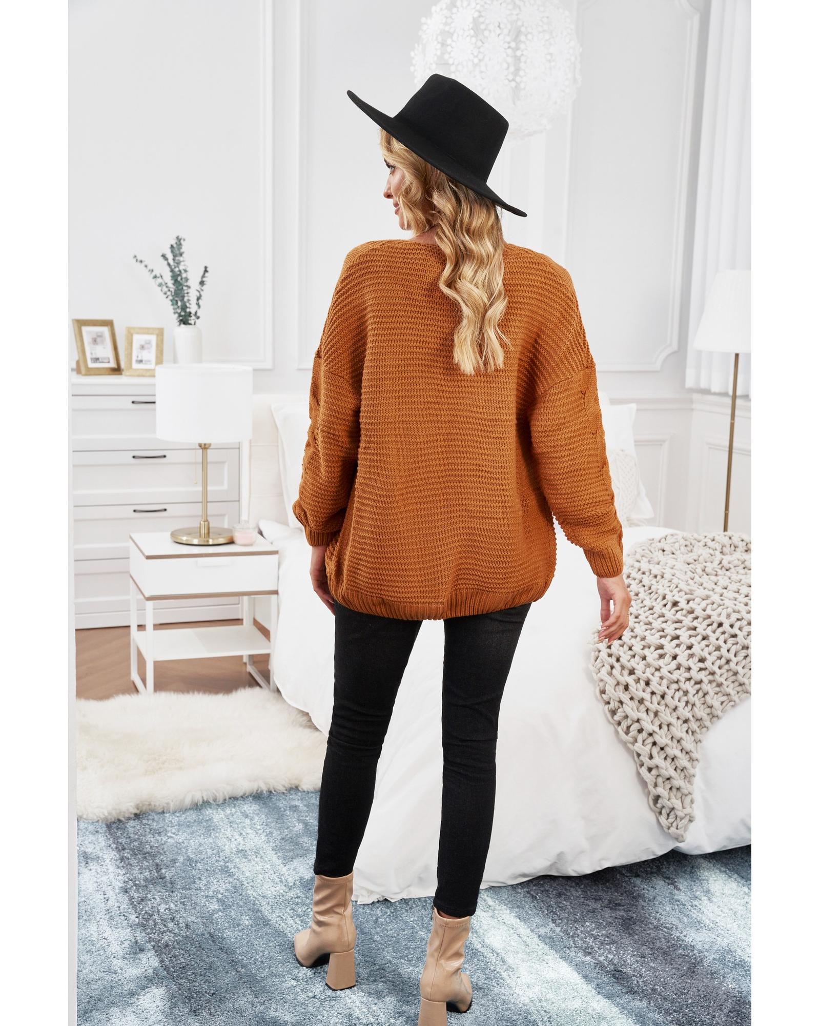 Khaki Chunky Wide Long Sleeve Knit Cardigan - L 3