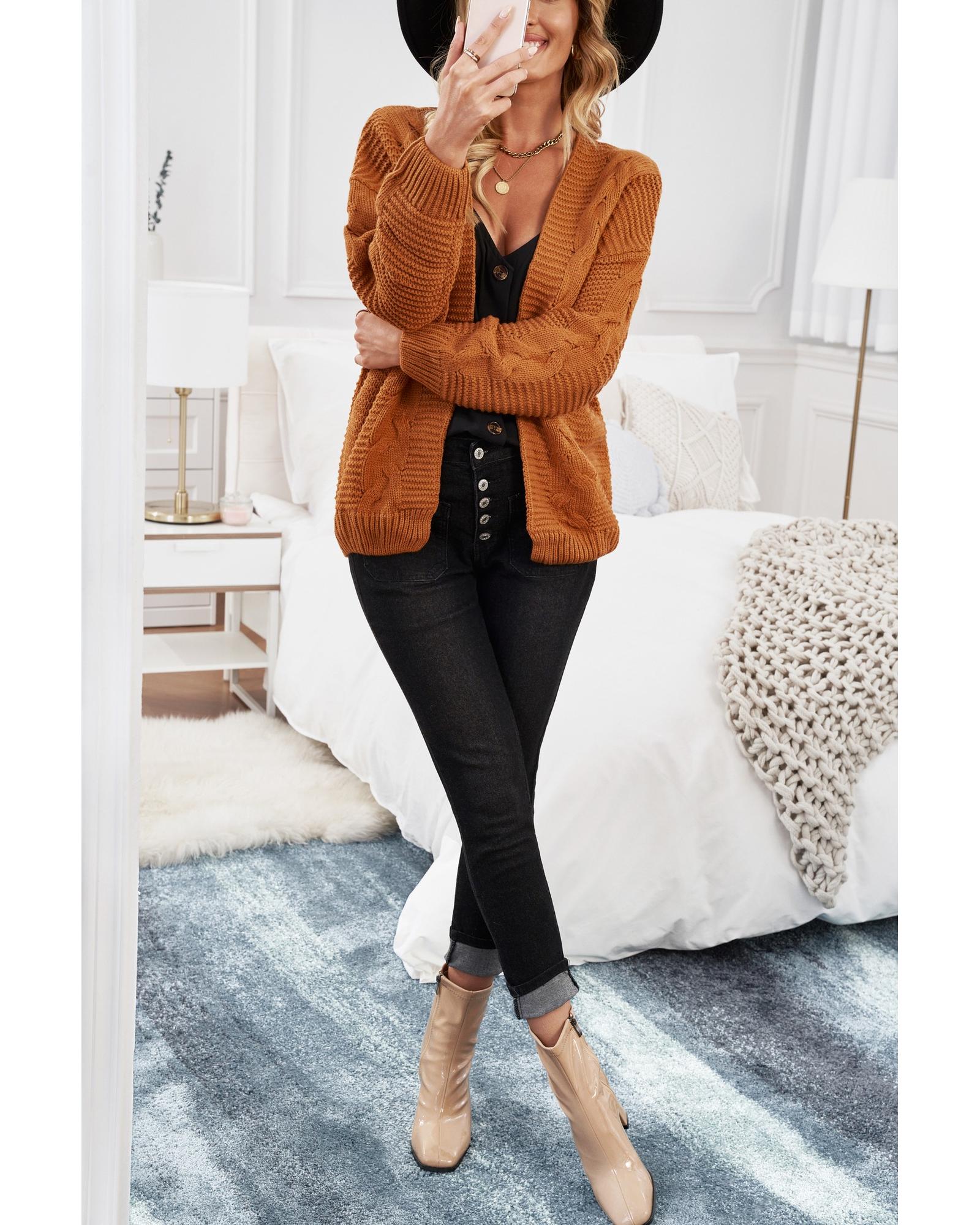 Khaki Chunky Wide Long Sleeve Knit Cardigan - L 4