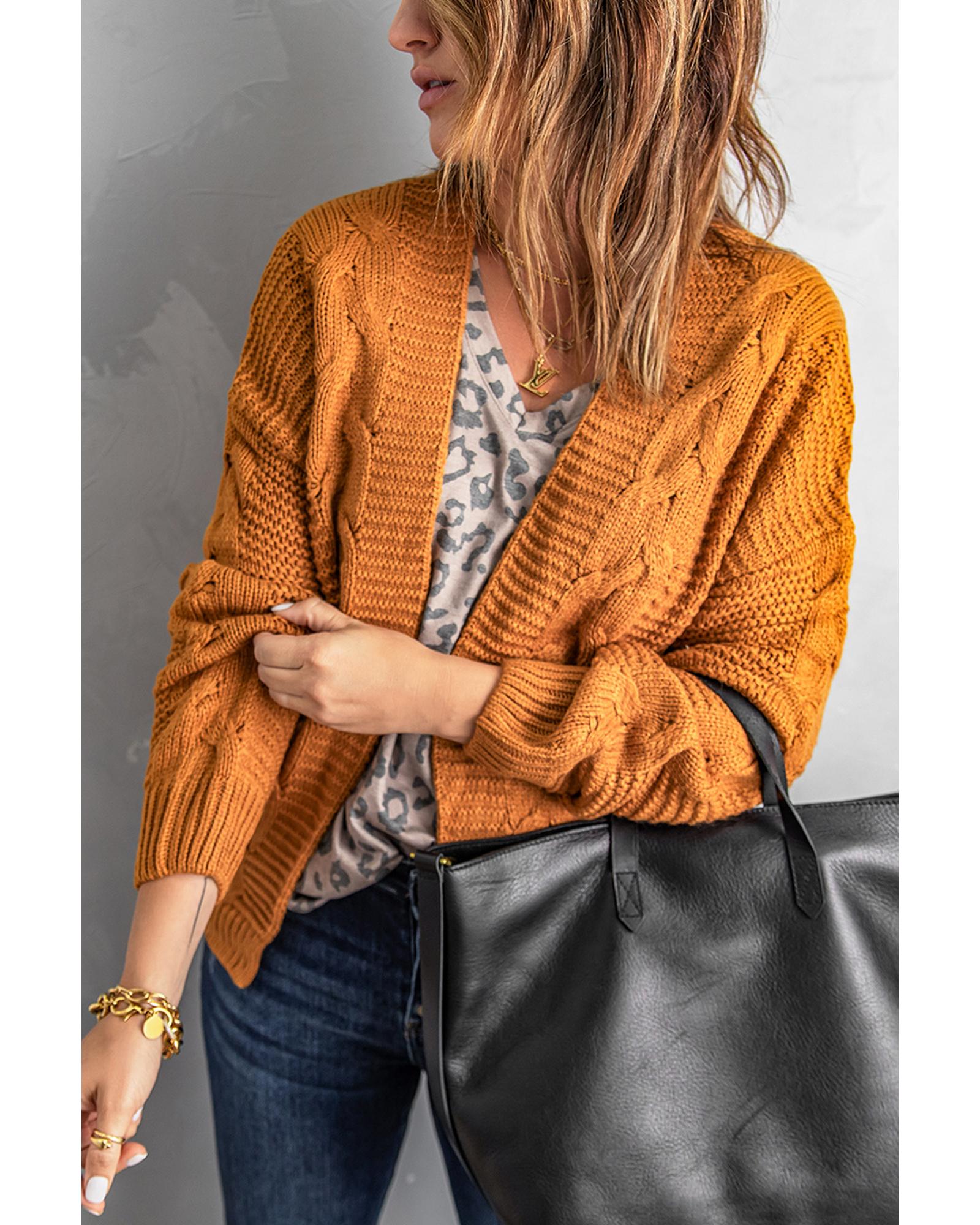 Khaki Chunky Wide Long Sleeve Knit Cardigan - L 6
