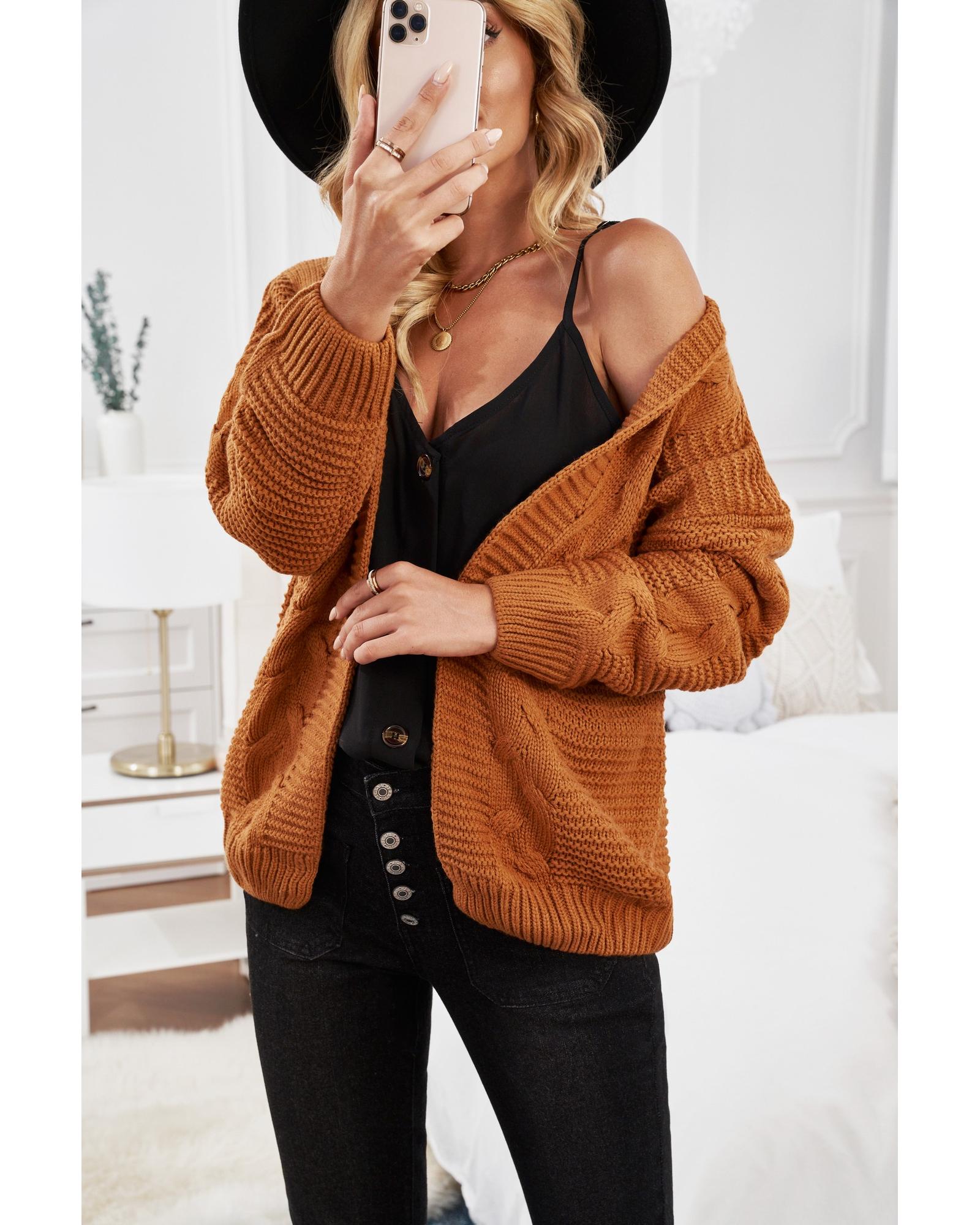 Khaki Chunky Wide Long Sleeve Knit Cardigan - L 7