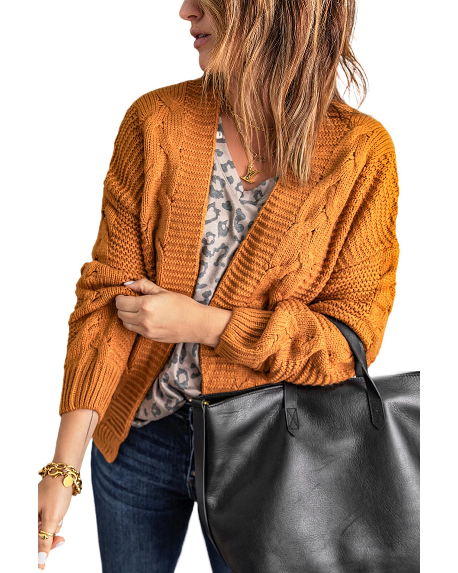 Khaki Chunky Wide Long Sleeve Knit Cardigan - L 8