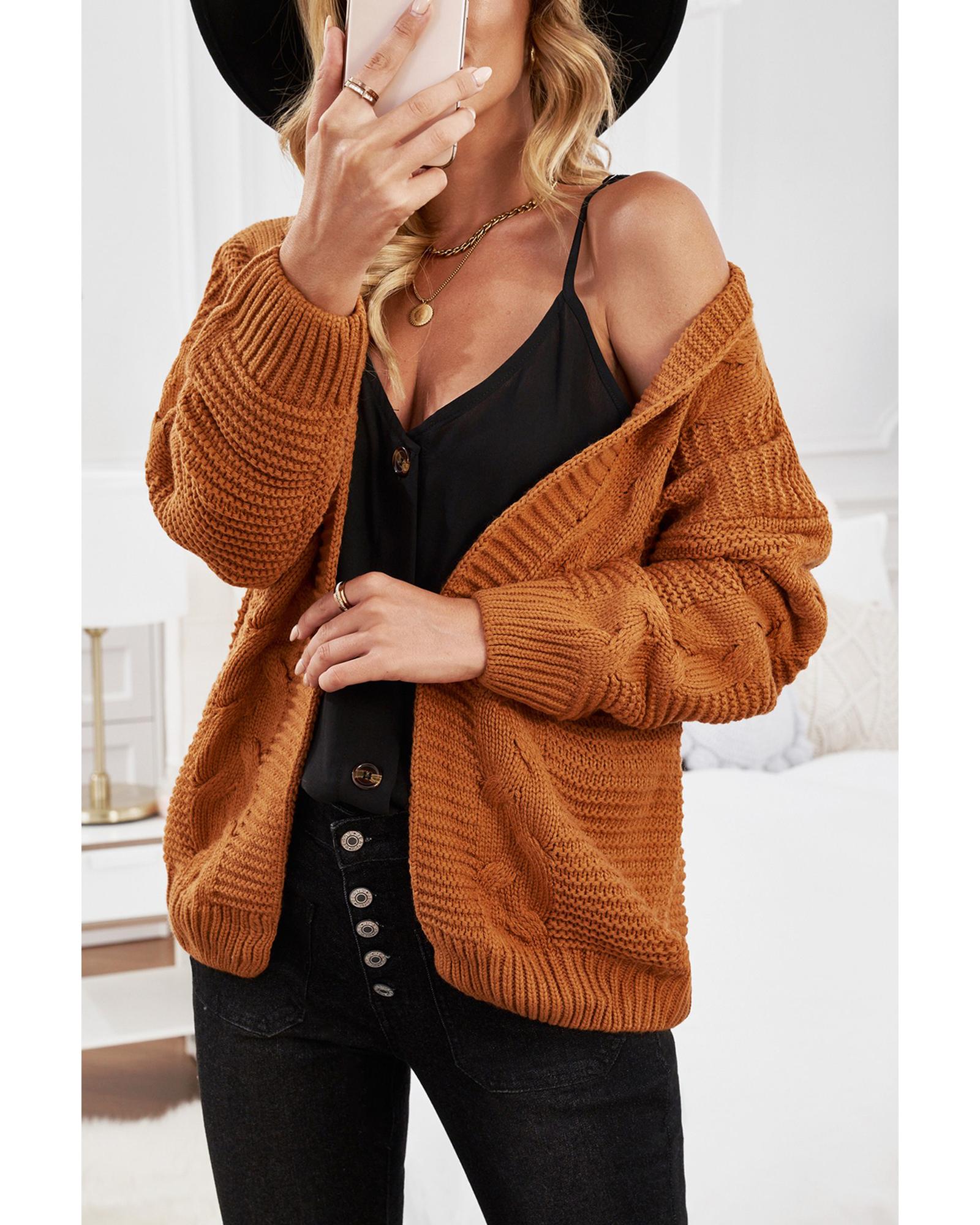 Khaki Chunky Wide Long Sleeve Knit Cardigan - S