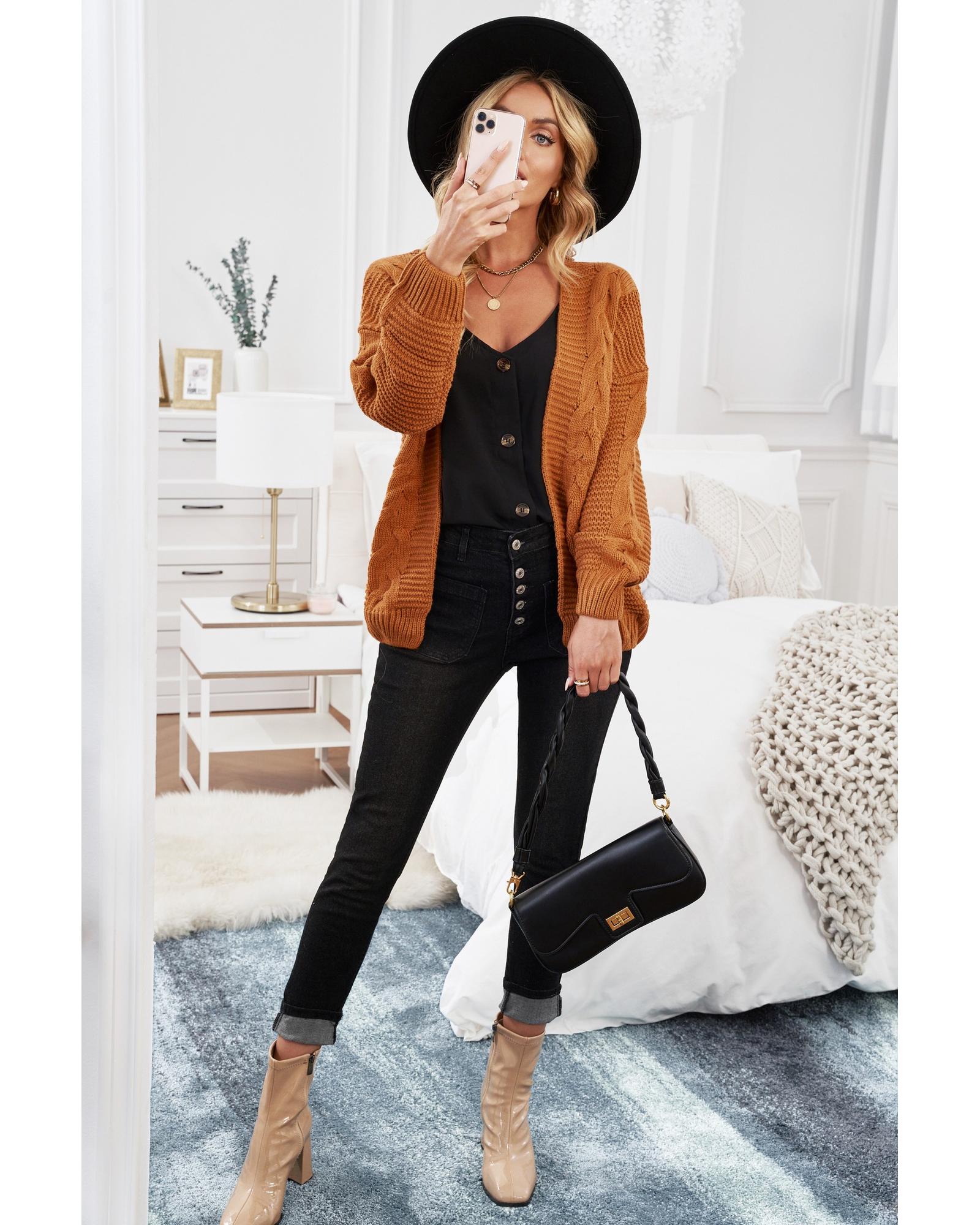 Khaki Chunky Wide Long Sleeve Knit Cardigan - XL 5