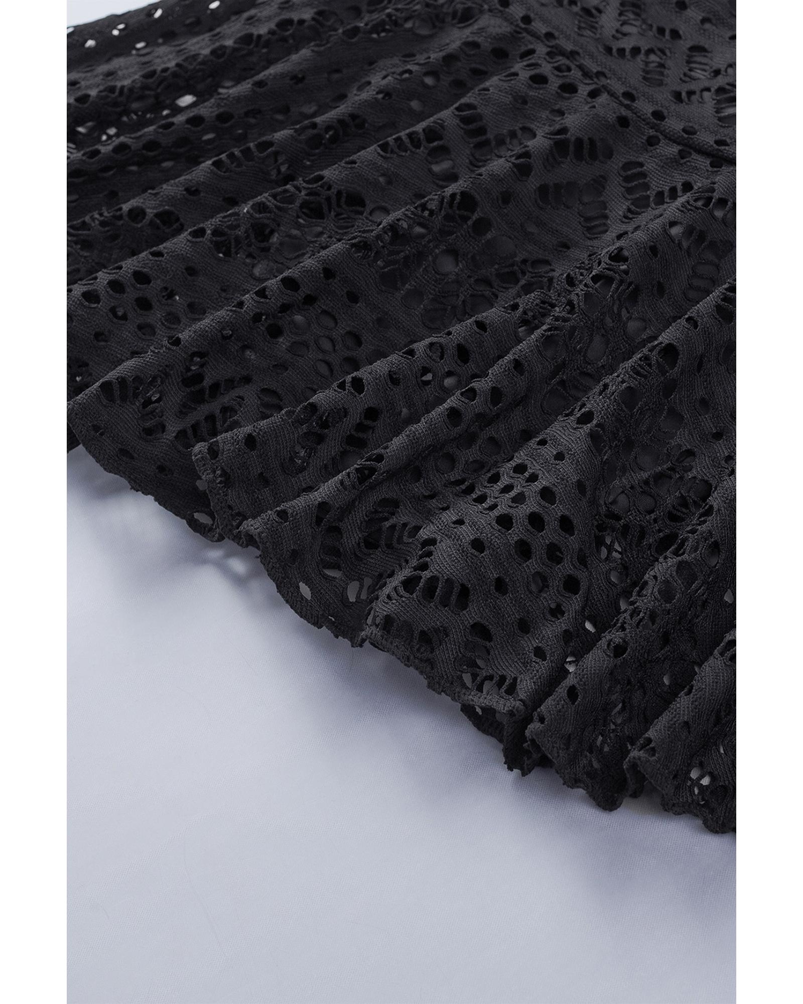Black Crochet Lace Skirted Bikini Bottom - S 5