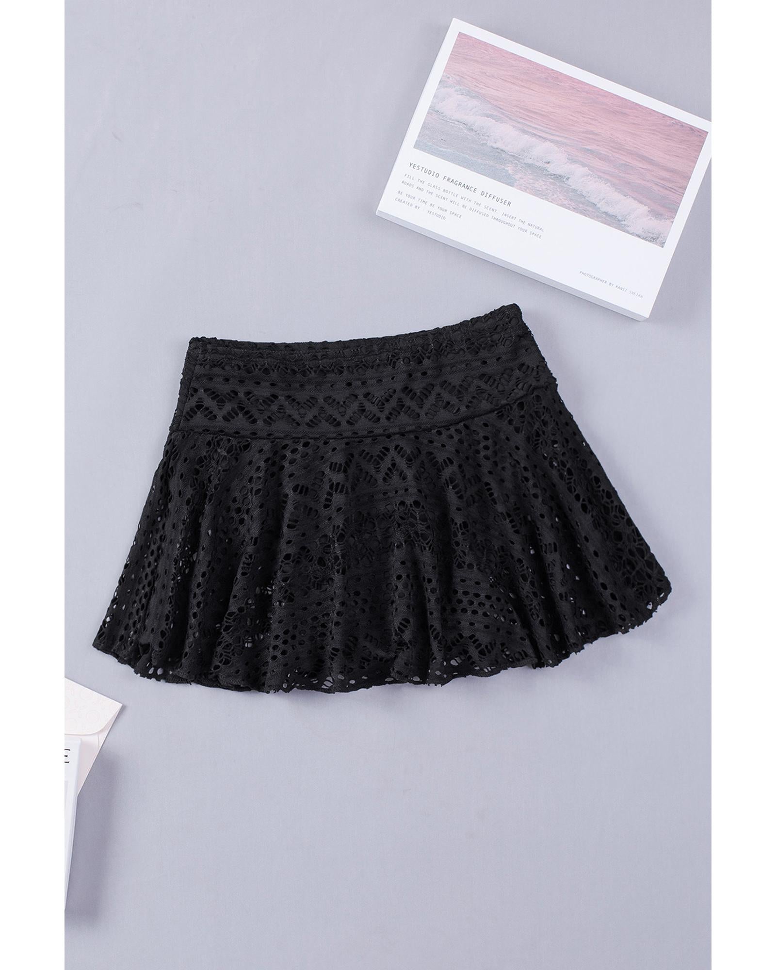 Black Crochet Lace Skirted Bikini Bottom - S 8