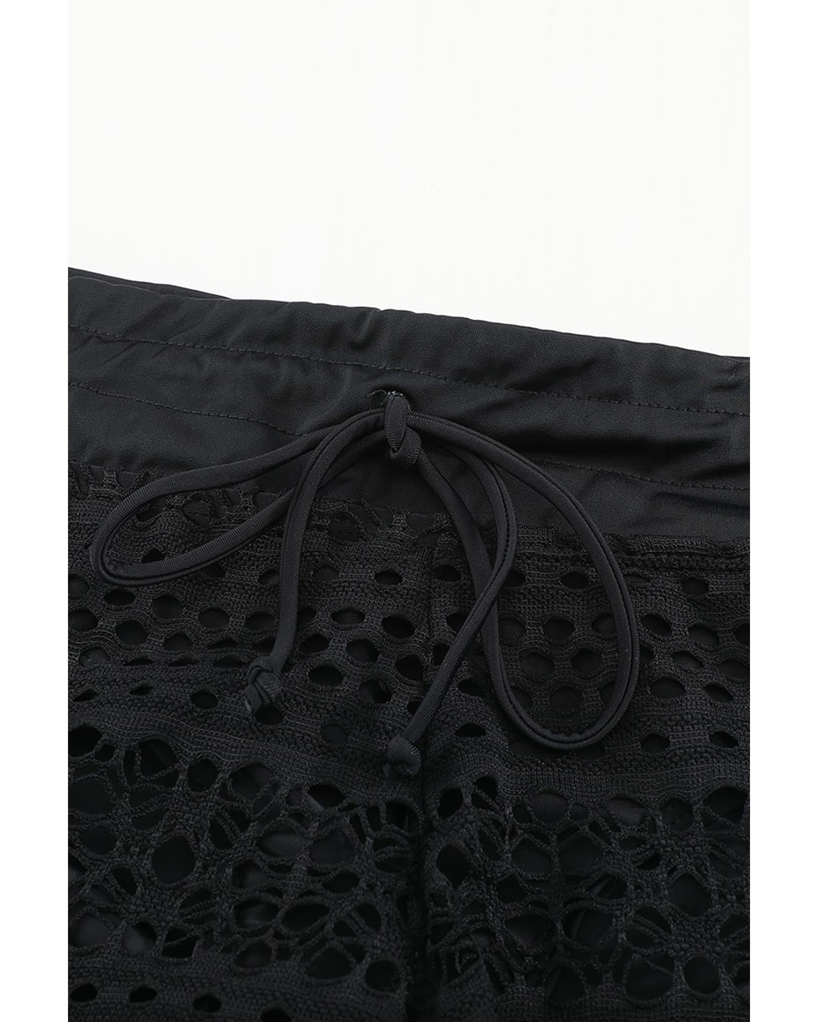 Black Lace Shorts Attached Swim Bottom - L