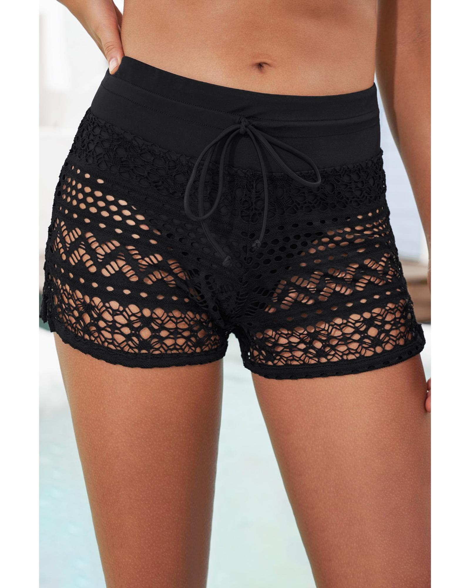 Black Lace Shorts Attached Swim Bottom - L 4