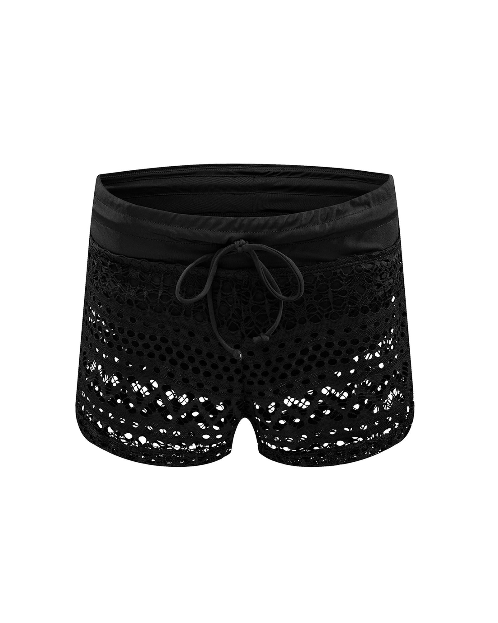 Black Lace Shorts Attached Swim Bottom - L 5