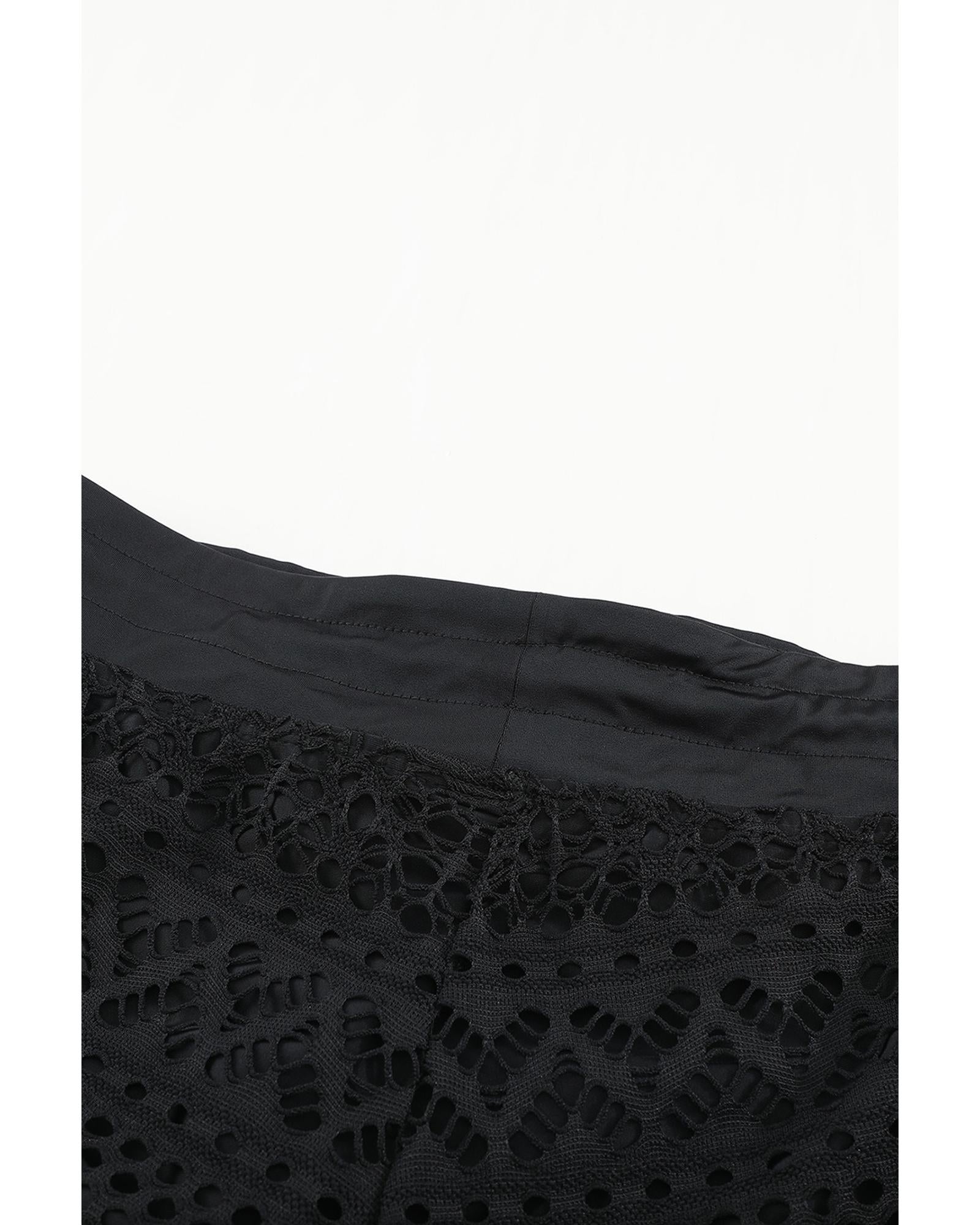 Black Lace Shorts Attached Swim Bottom - M