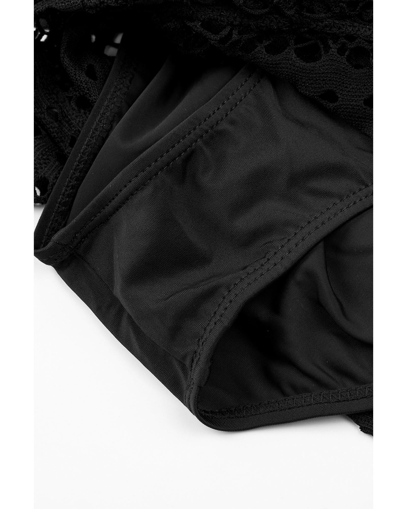 Black Lace Shorts Attached Swim Bottom - 3XL 4