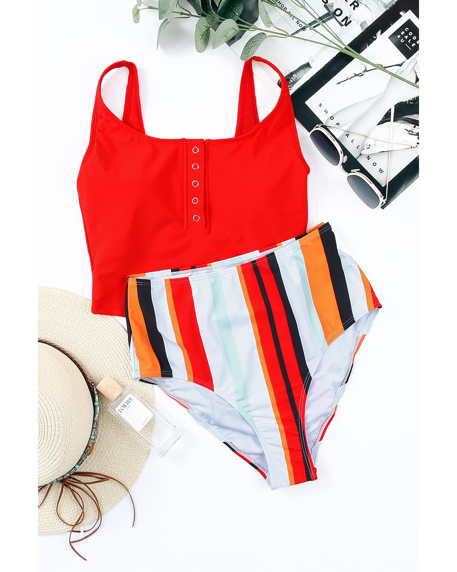 Square Neck Sleeveless Fashion Print Tankini Set - 2XL 3