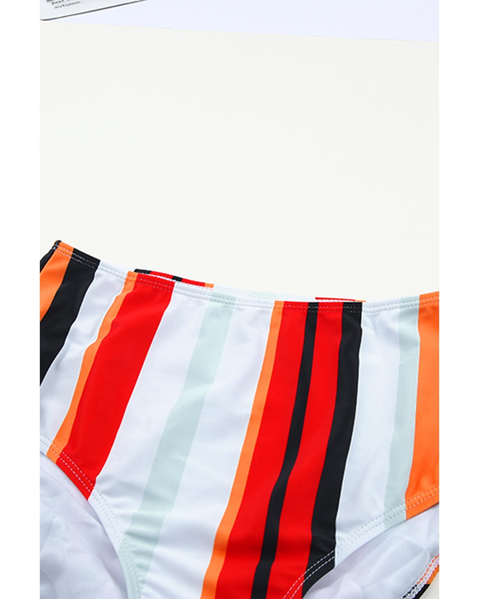 Square Neck Sleeveless Fashion Print Tankini Set - M 5