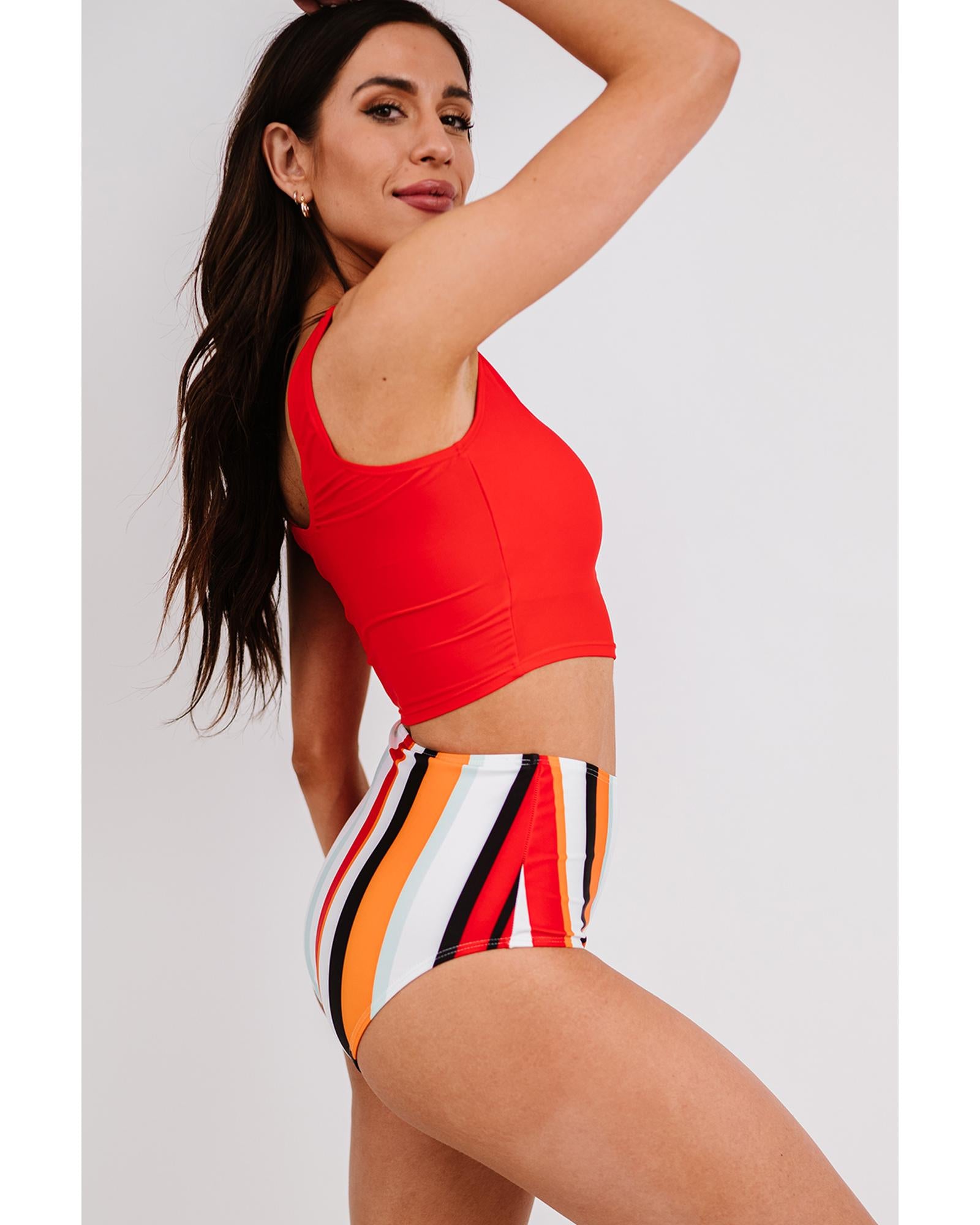 Square Neck Sleeveless Fashion Print Tankini Set - M 7