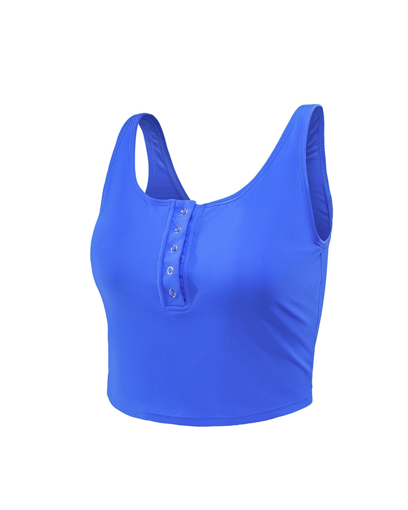 Blue Square Neck Sleeveless Fashion Print Tankini Set - M 4