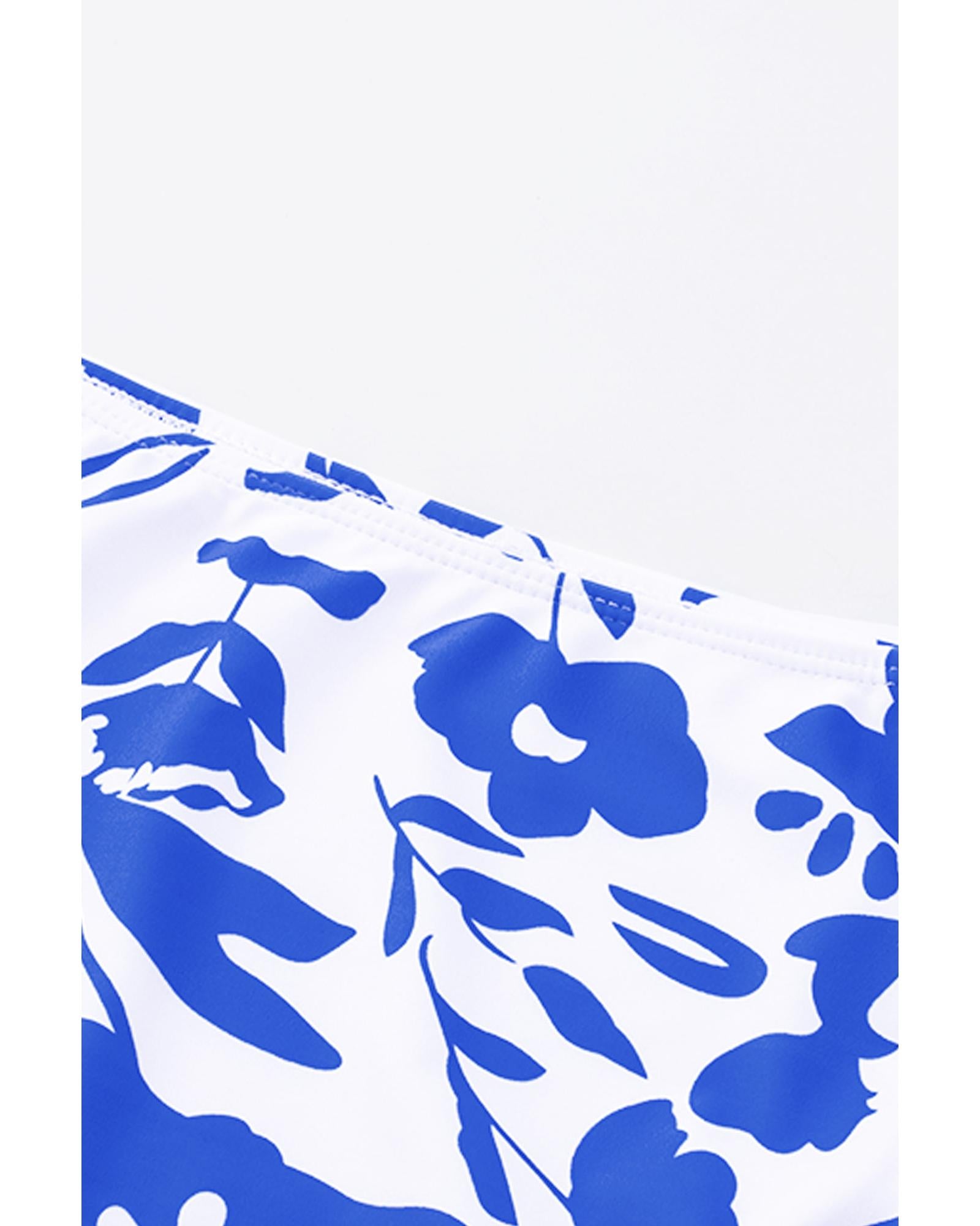 Blue Square Neck Sleeveless Fashion Print Tankini Set - S 3