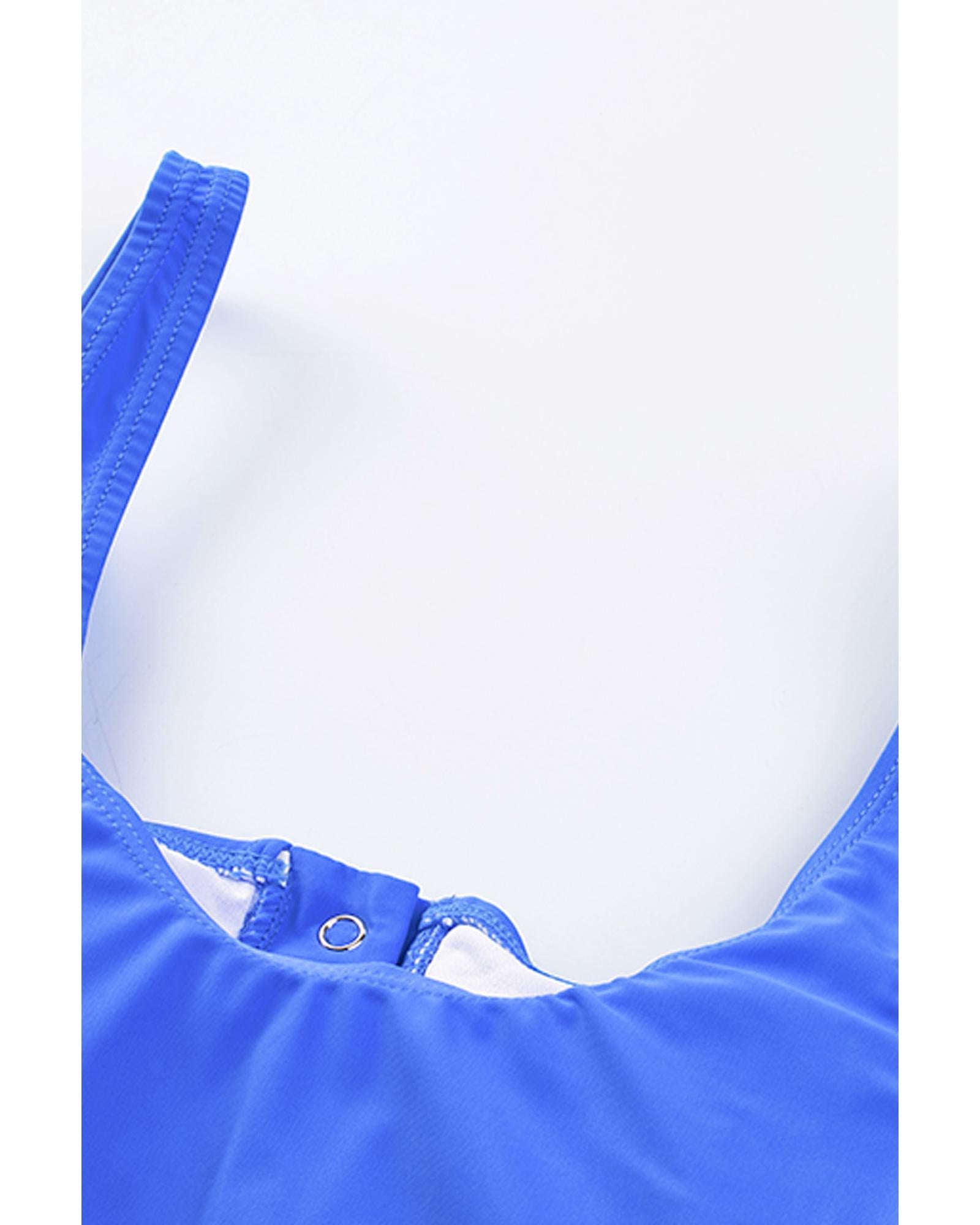Blue Square Neck Sleeveless Fashion Print Tankini Set - S 5