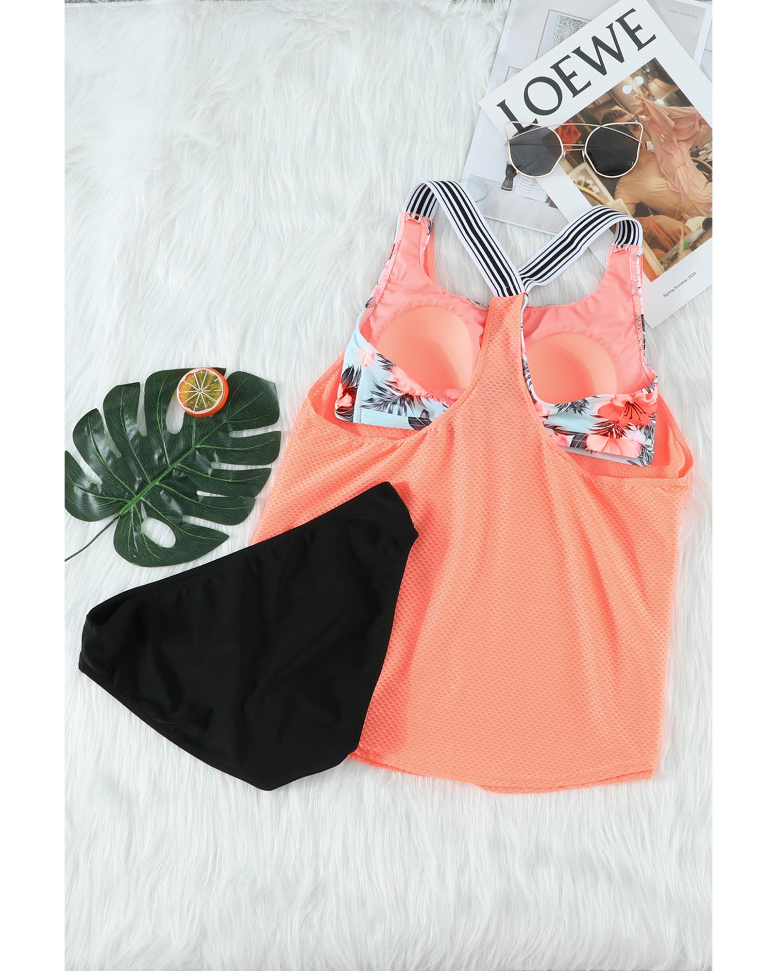 Azura Exchange Orange Printed Splicing Racerback Tankini - 2XL 4