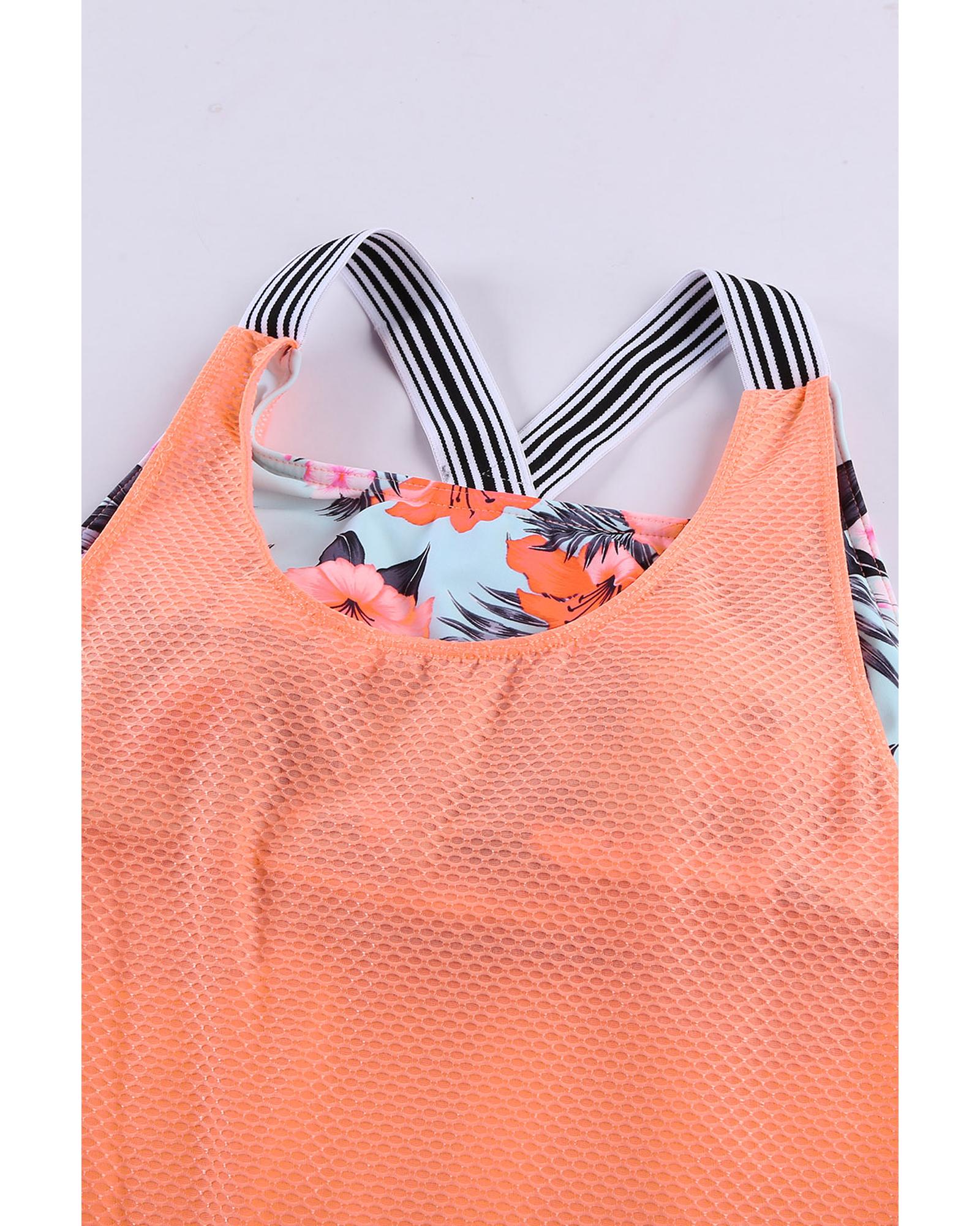 Azura Exchange Orange Printed Splicing Racerback Tankini - 2XL 7