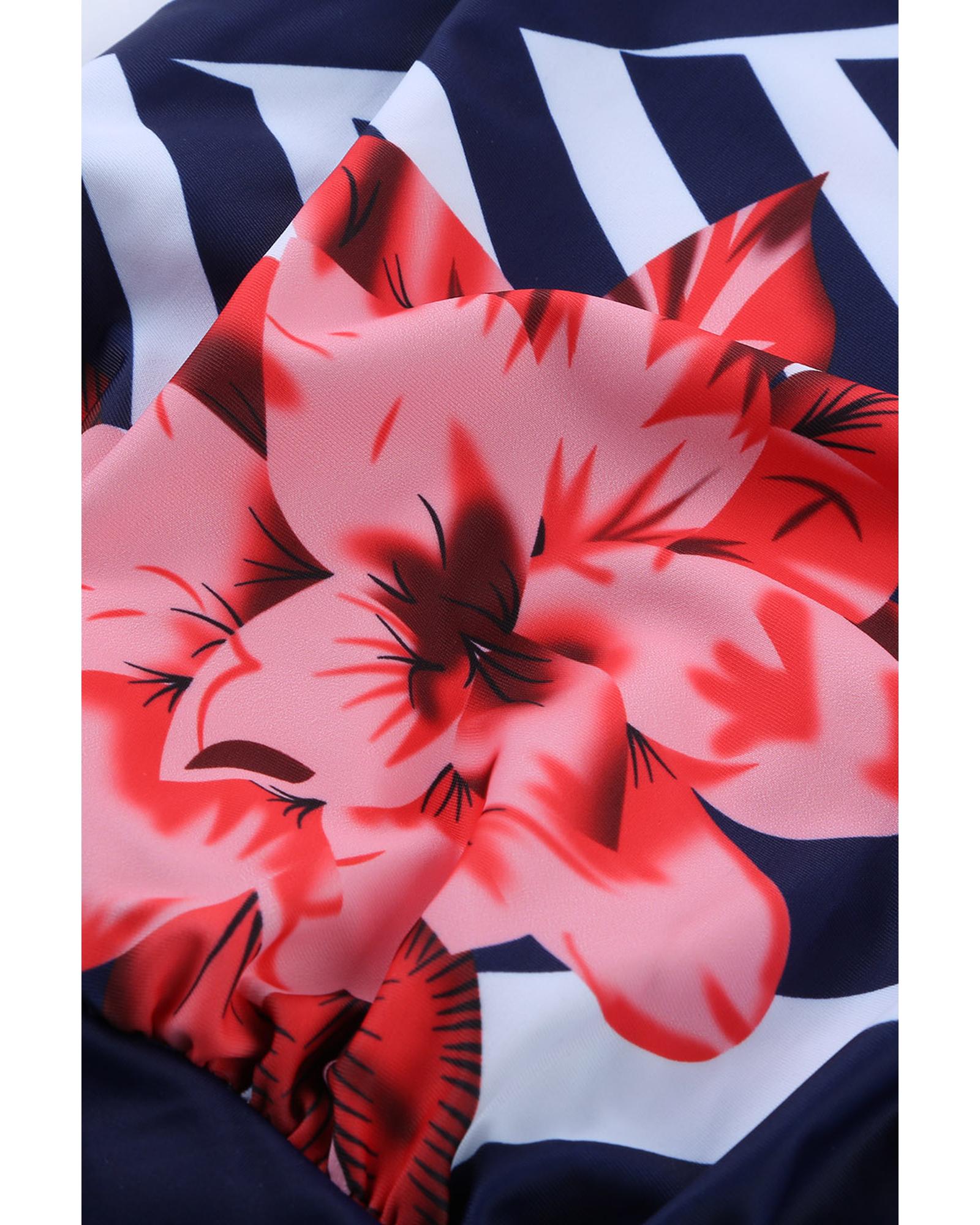Fiery Red Floral Print Criss Cross Hollow-out Tankini Swimwear - M 3