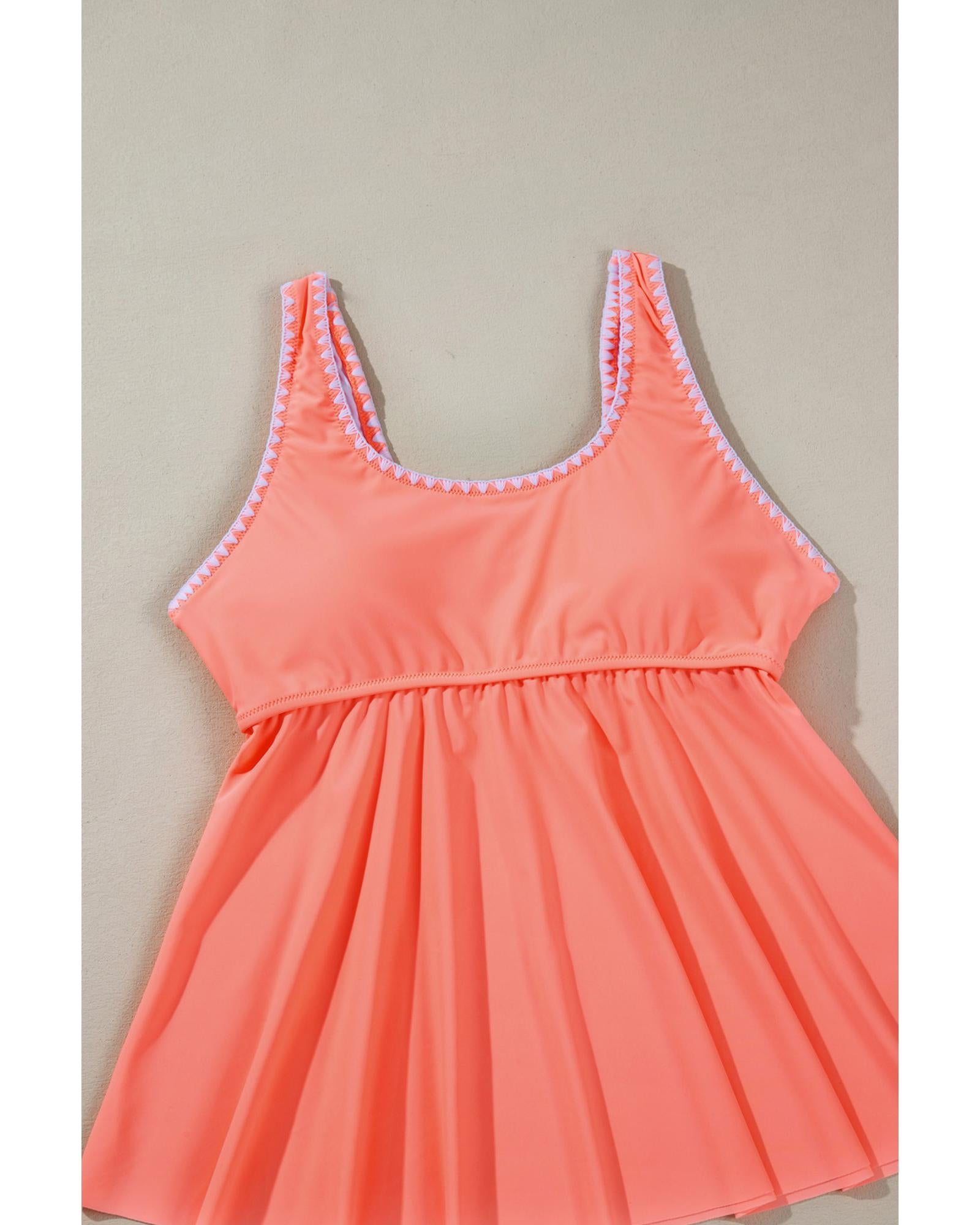Fresh Salmon Contrast Trim Ruffled Peplum Top Tankini Swimsuit - M 6