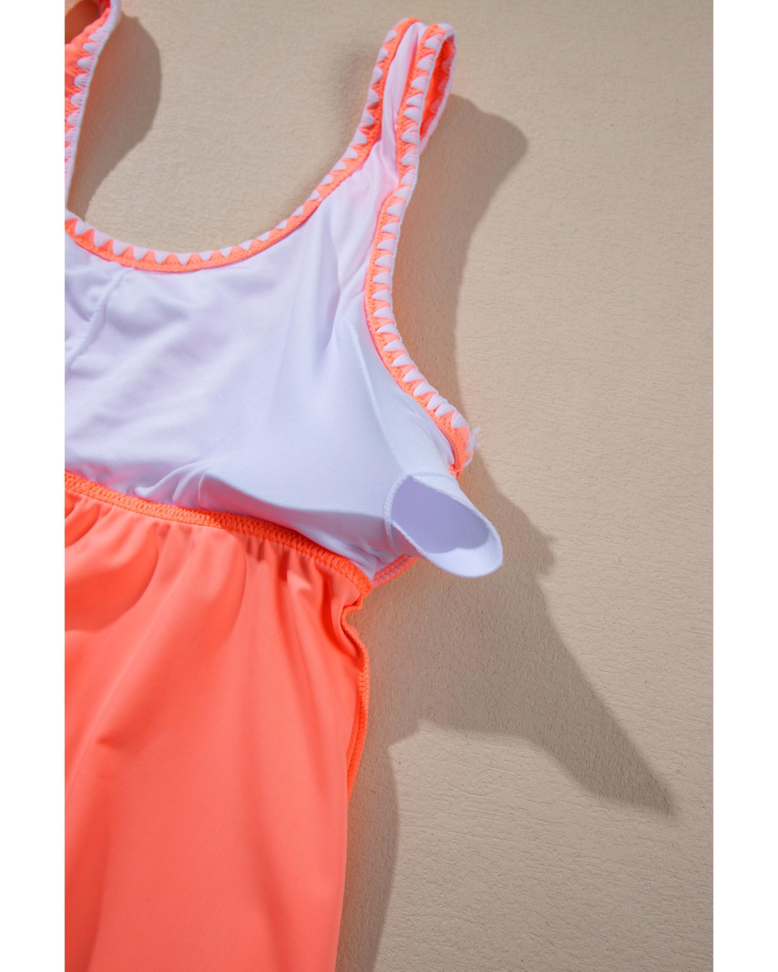 Fresh Salmon Contrast Trim Ruffled Peplum Top Tankini Swimsuit - S 7