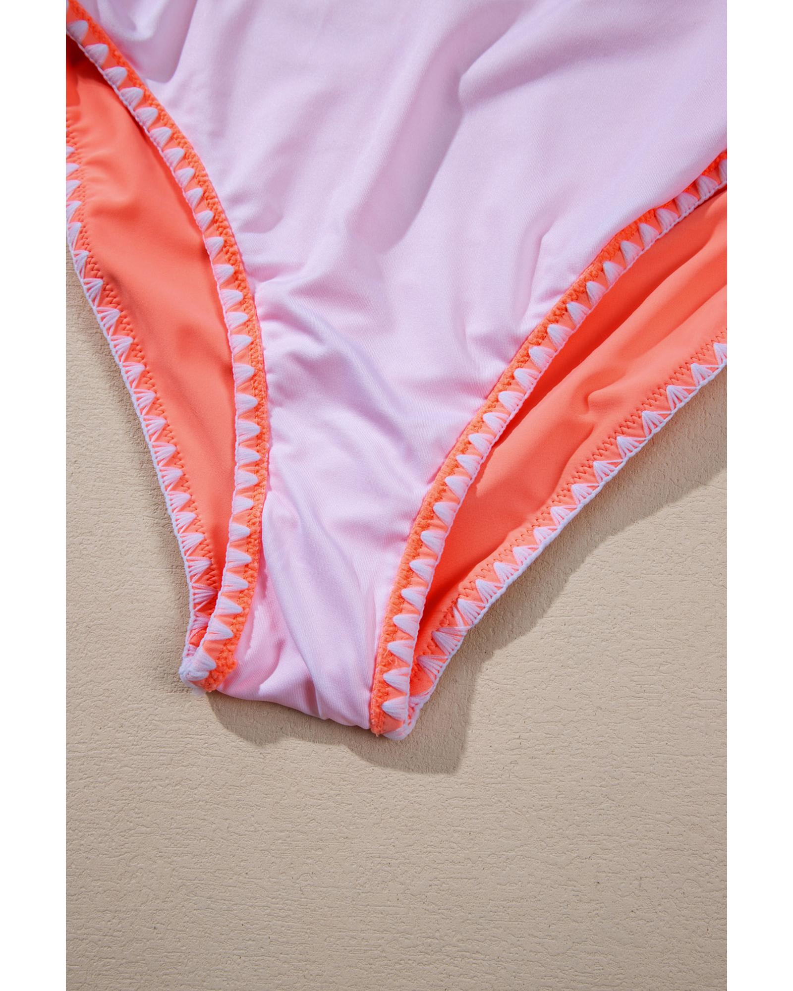 Fresh Salmon Contrast Trim Ruffled Peplum Top Tankini Swimsuit - S 8