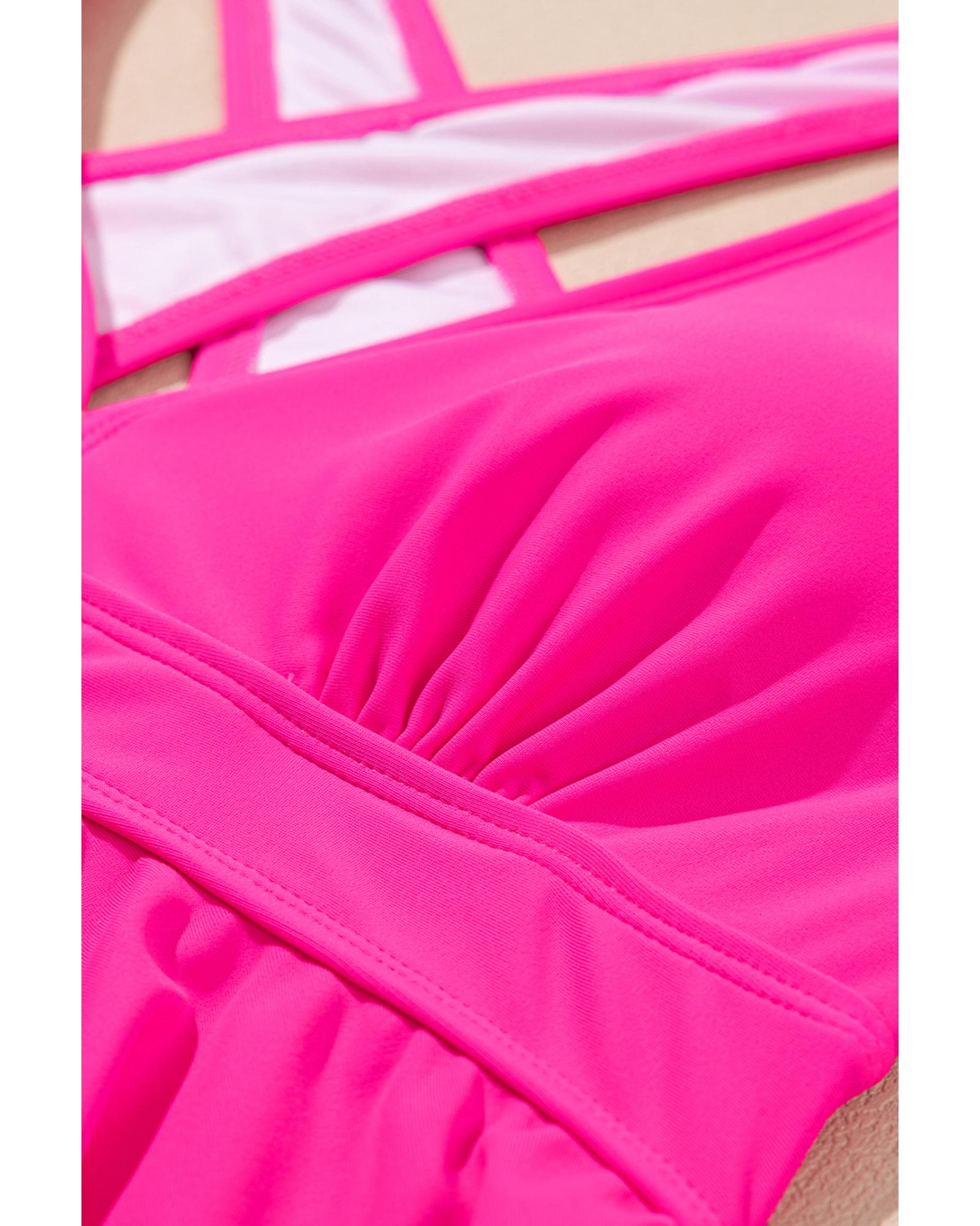 Rose V Neck Ruffled Hem Floral Bottom Tankini Set - S 7