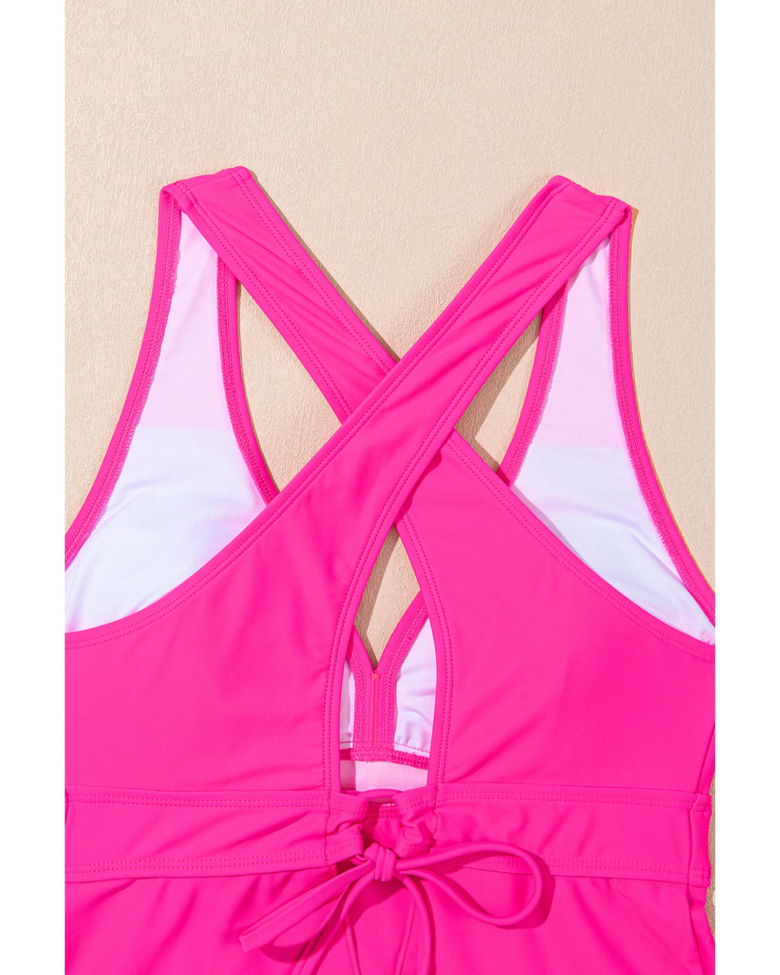 Rose V Neck Ruffled Hem Floral Bottom Tankini Set - S 8