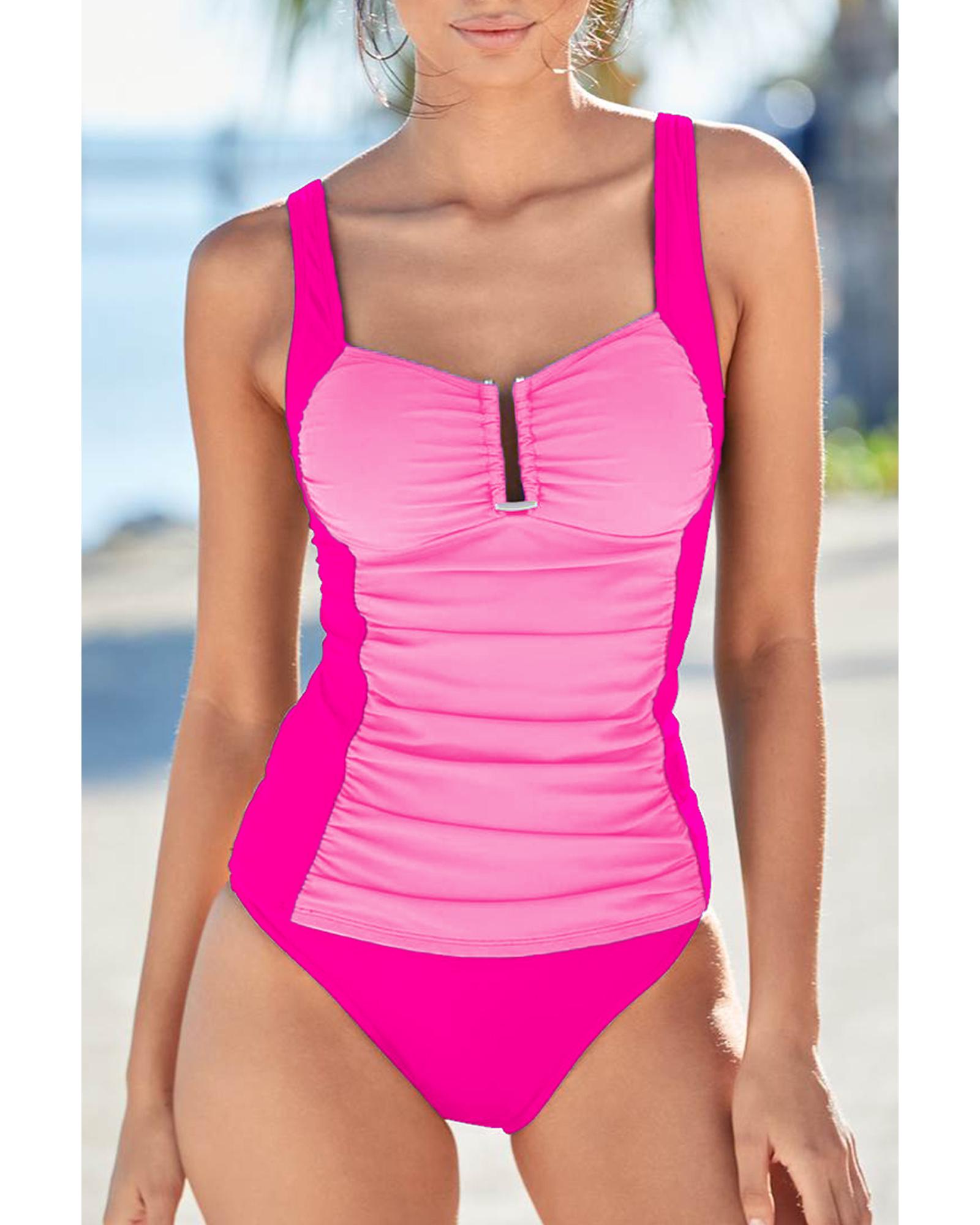 Bonbon Ruched Tummy Control Tankini 2pcs Swimsuit - 2XL 3