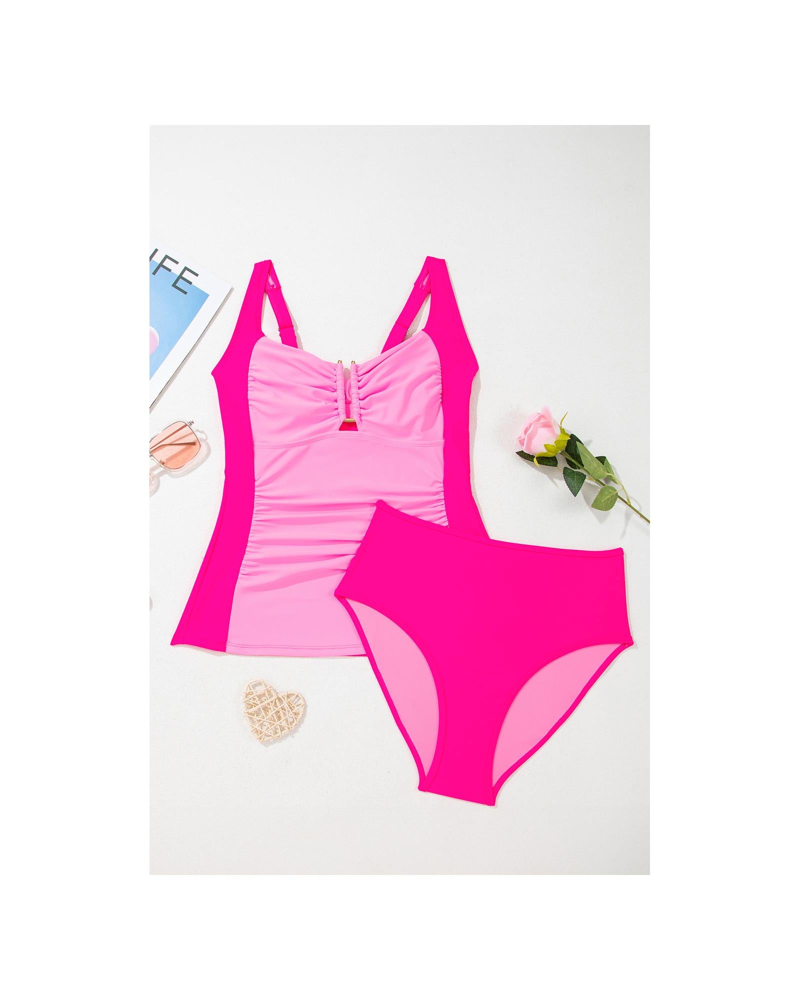 Bonbon Ruched Tummy Control Tankini 2pcs Swimsuit - 2XL 4