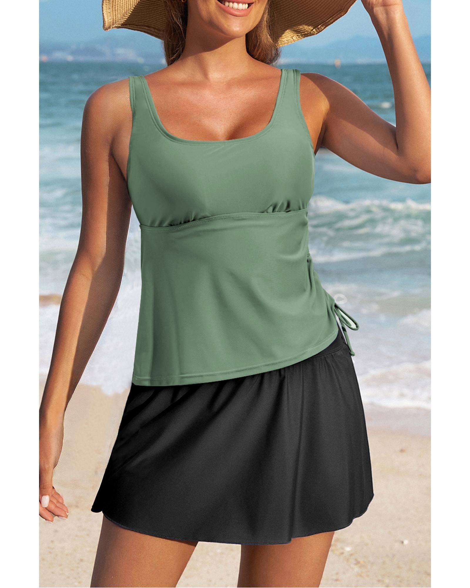 Mist Green Scoop Neck Adjustable Tankini and Matching Skort Bathing Suit - 2XL 6
