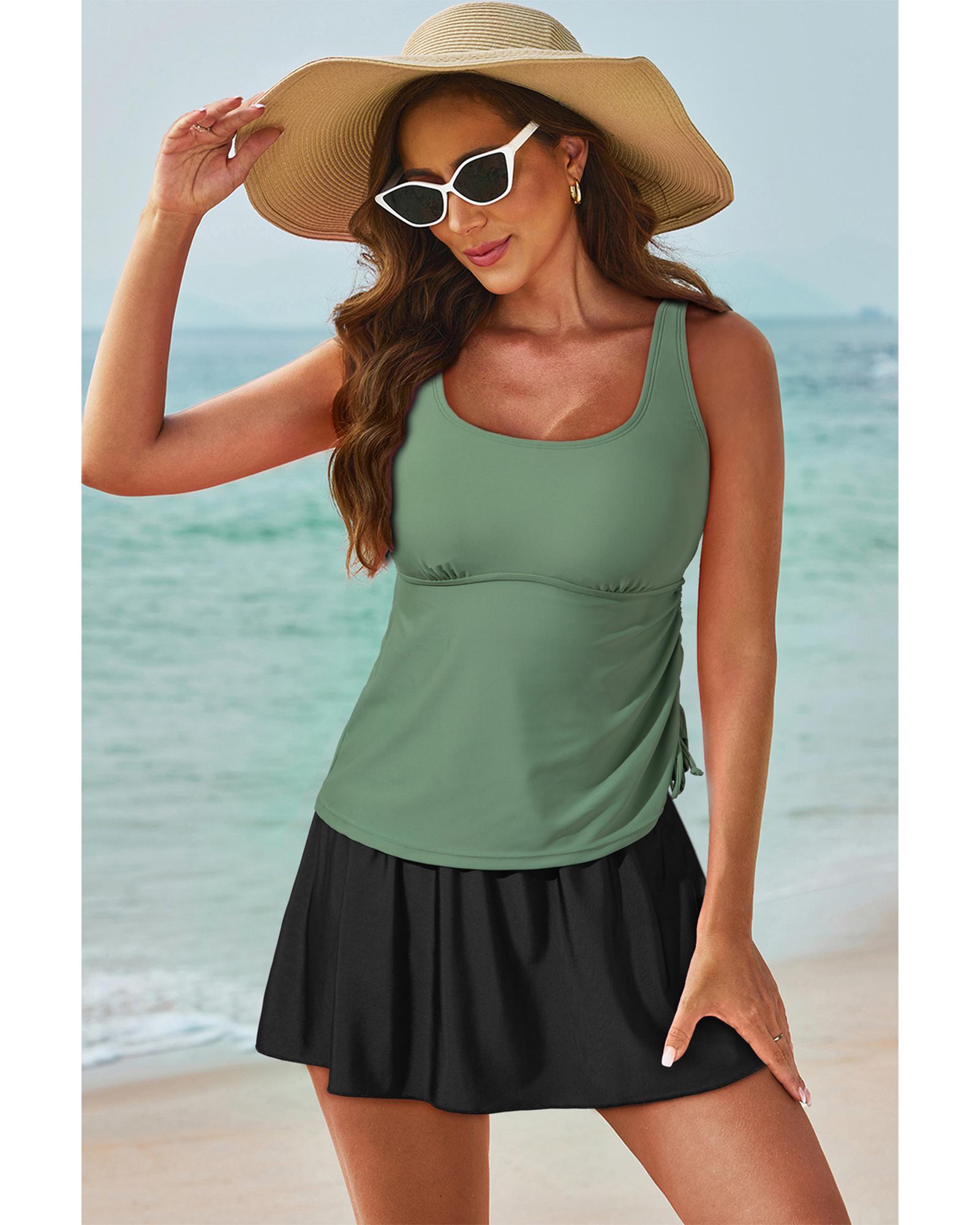 Mist Green Scoop Neck Adjustable Tankini and Matching Skort Bathing Suit - M 4