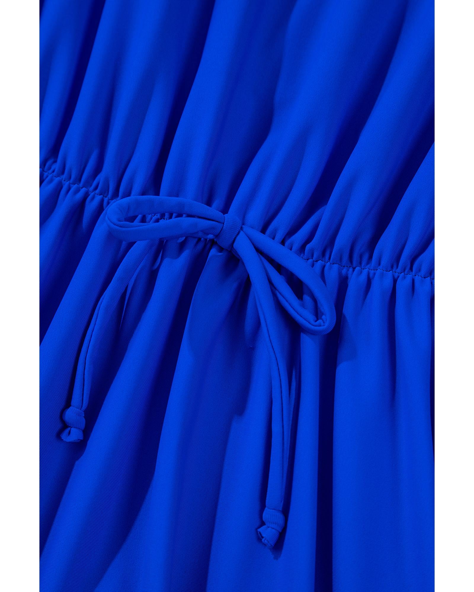 Dark Blue Bow Peplum Waist Spaghetti Straps Tankini Set - M 5