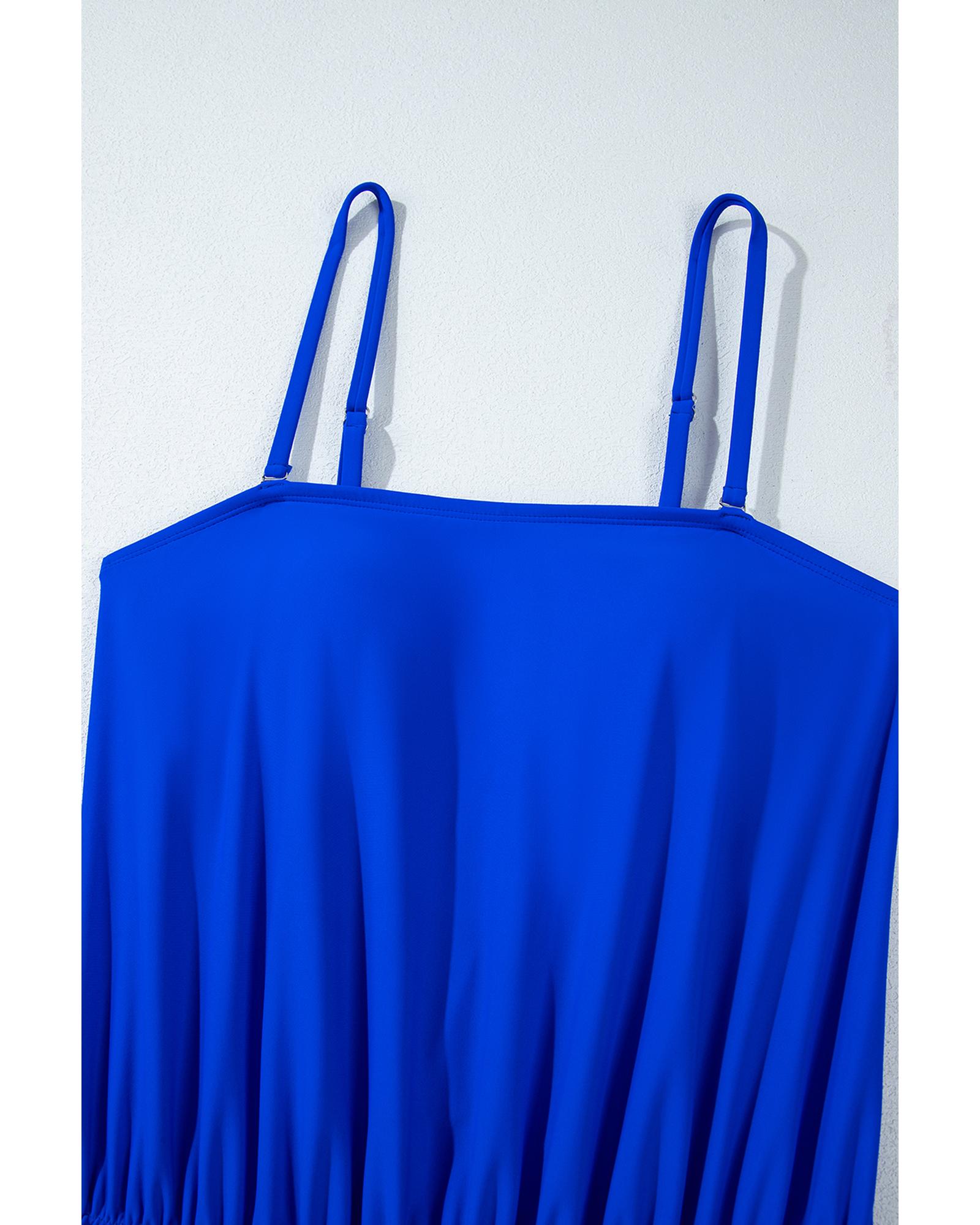 Dark Blue Bow Peplum Waist Spaghetti Straps Tankini Set - XL