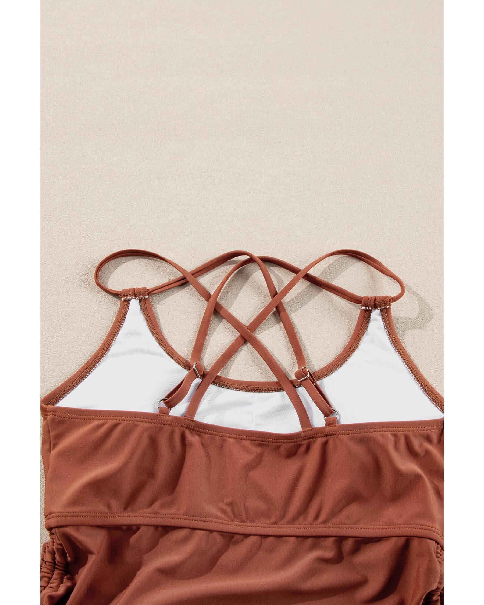 Mineral Red Drawstring Tummy Control Mix-and-match 2pcs Tankini Swimsuit - M 3
