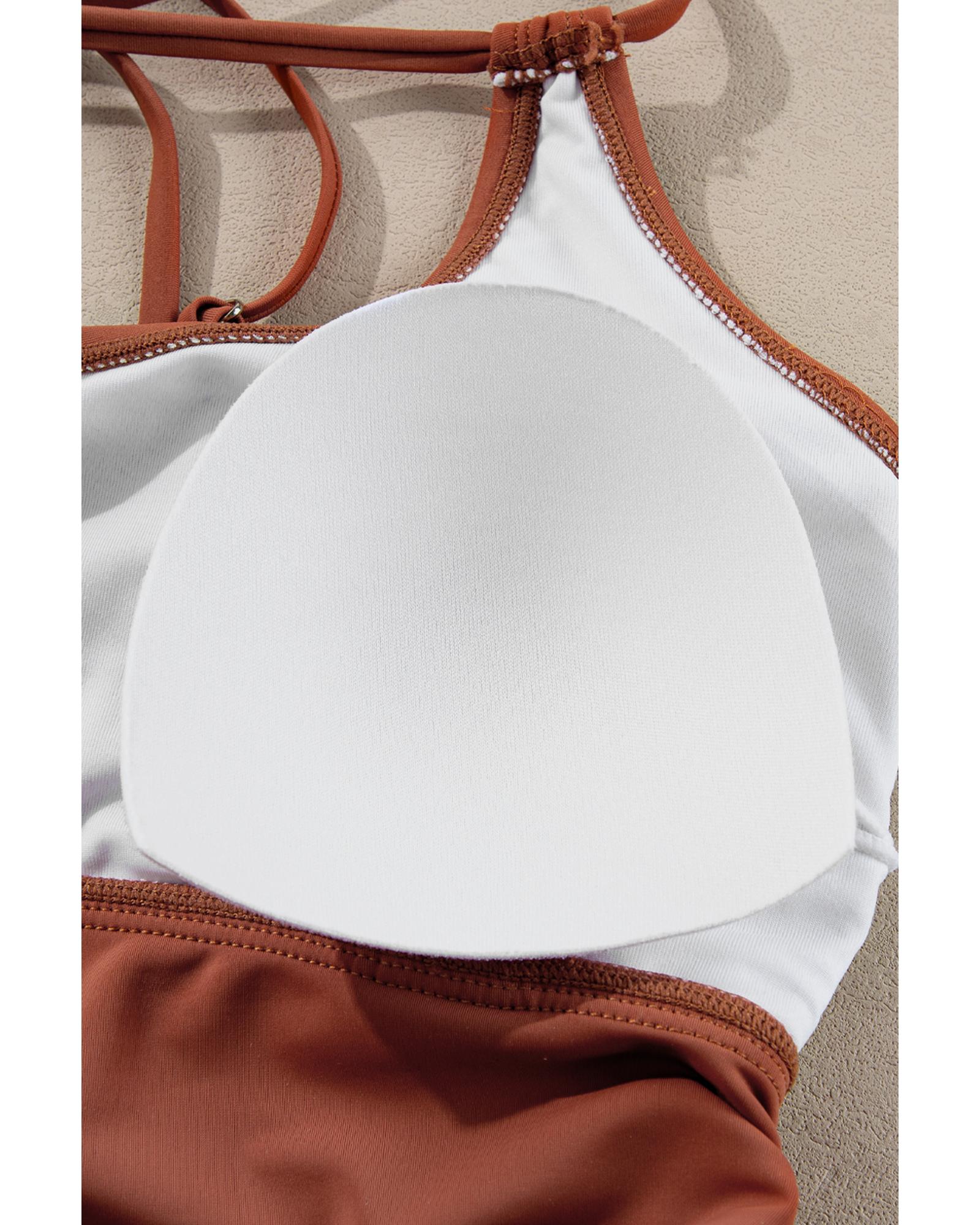 Mineral Red Drawstring Tummy Control Mix-and-match 2pcs Tankini Swimsuit - S