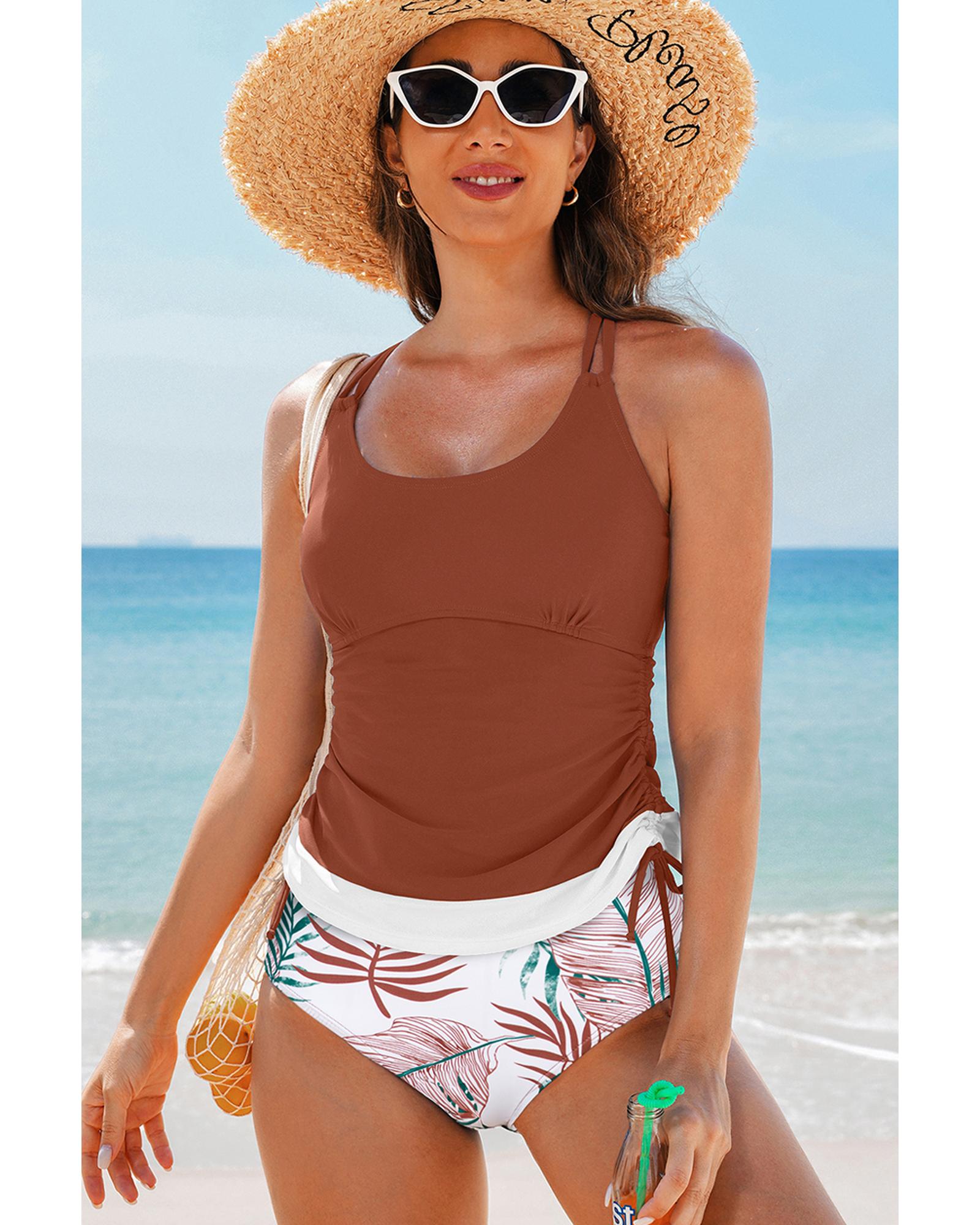 Mineral Red Drawstring Tummy Control Mix-and-match 2pcs Tankini Swimsuit - S 7