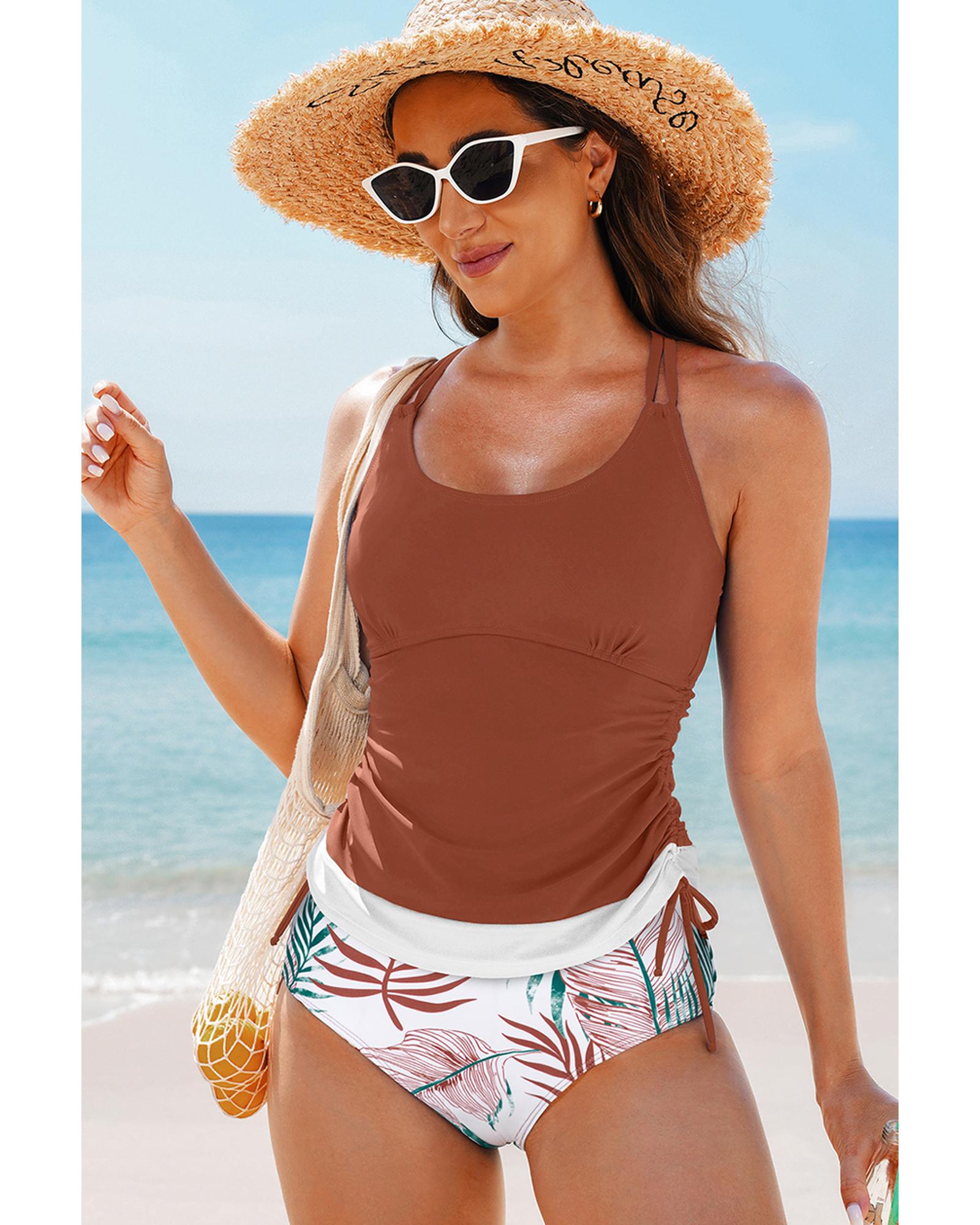 Mineral Red Drawstring Tummy Control Mix-and-match 2pcs Tankini Swimsuit - XL 8