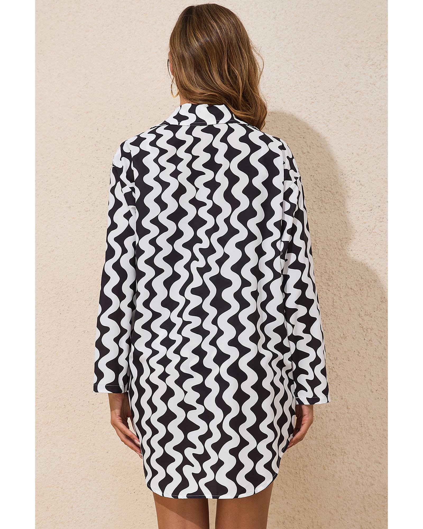 Black Stripe Print Loose Fit Open Front Beach Cover Up - S 6