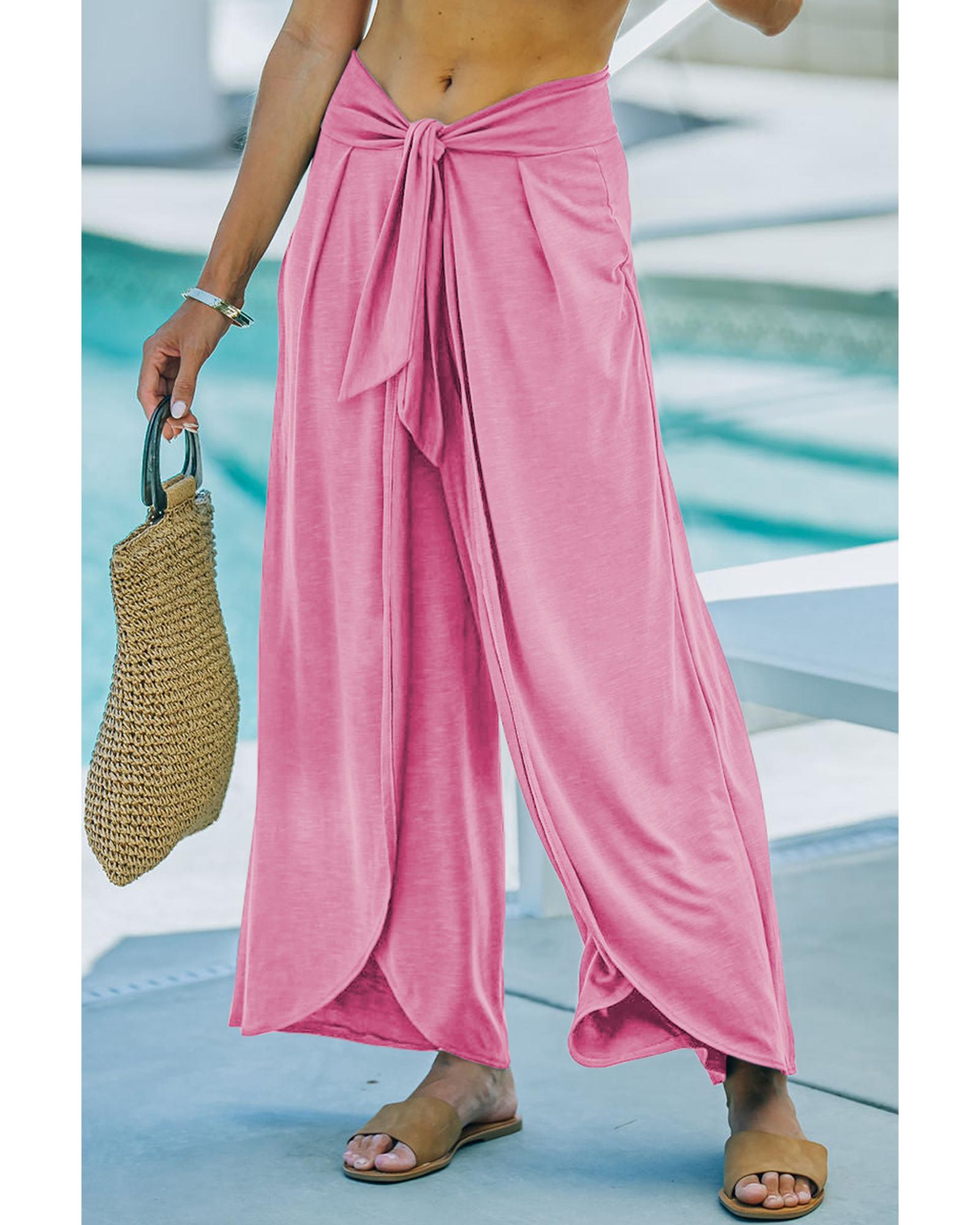 Bonbon Knotted Drop Waist Split Leg Relaxed Pants - 2XL 3