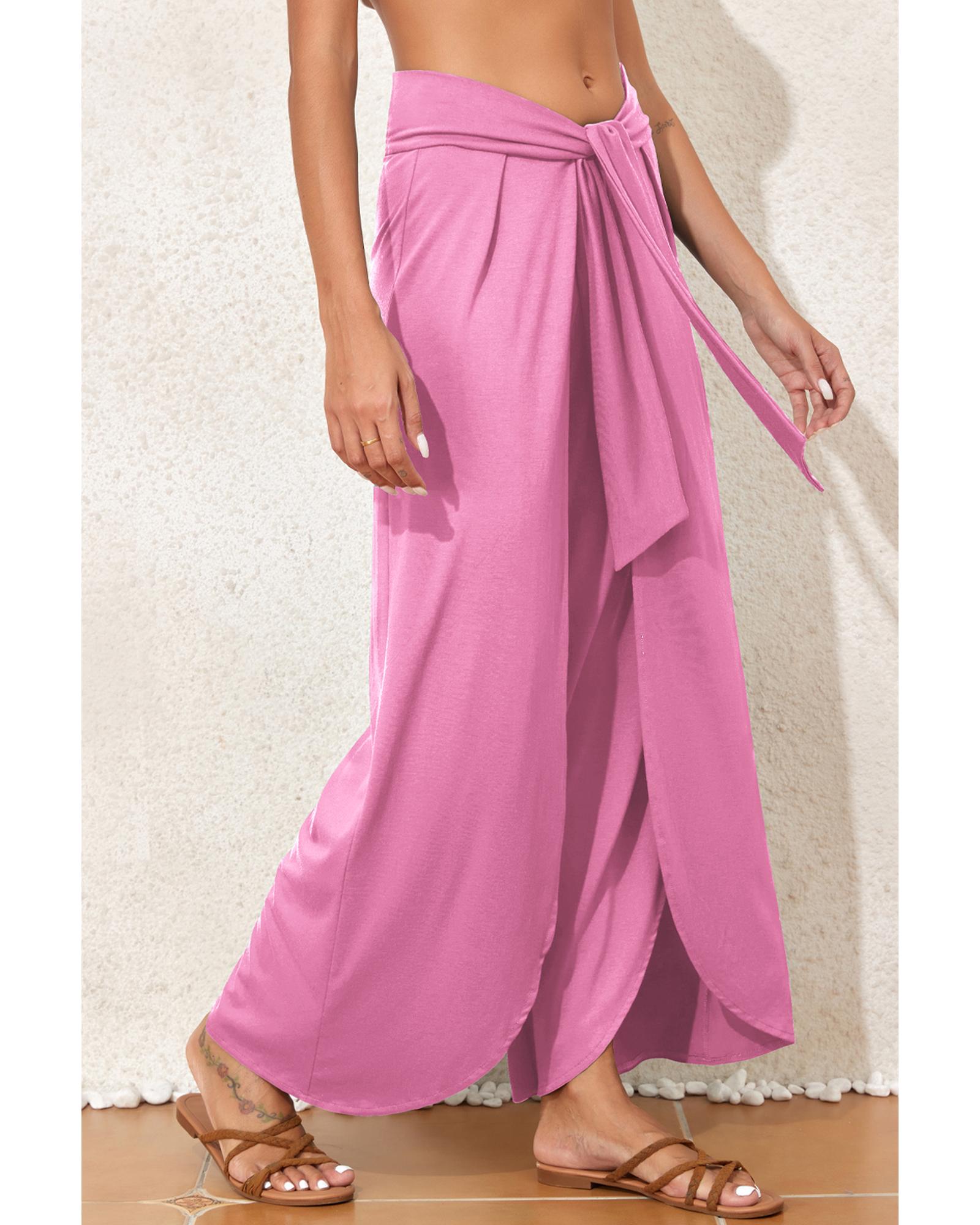 Bonbon Knotted Drop Waist Split Leg Relaxed Pants - 2XL 6