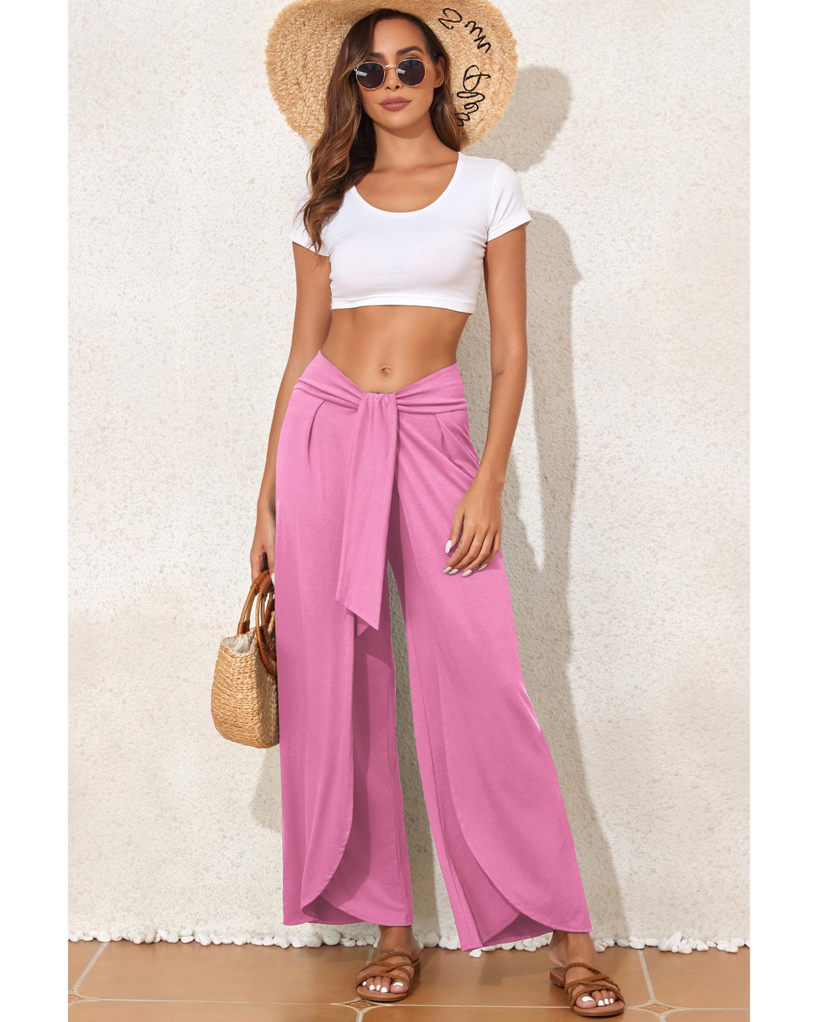 Bonbon Knotted Drop Waist Split Leg Relaxed Pants - L 6